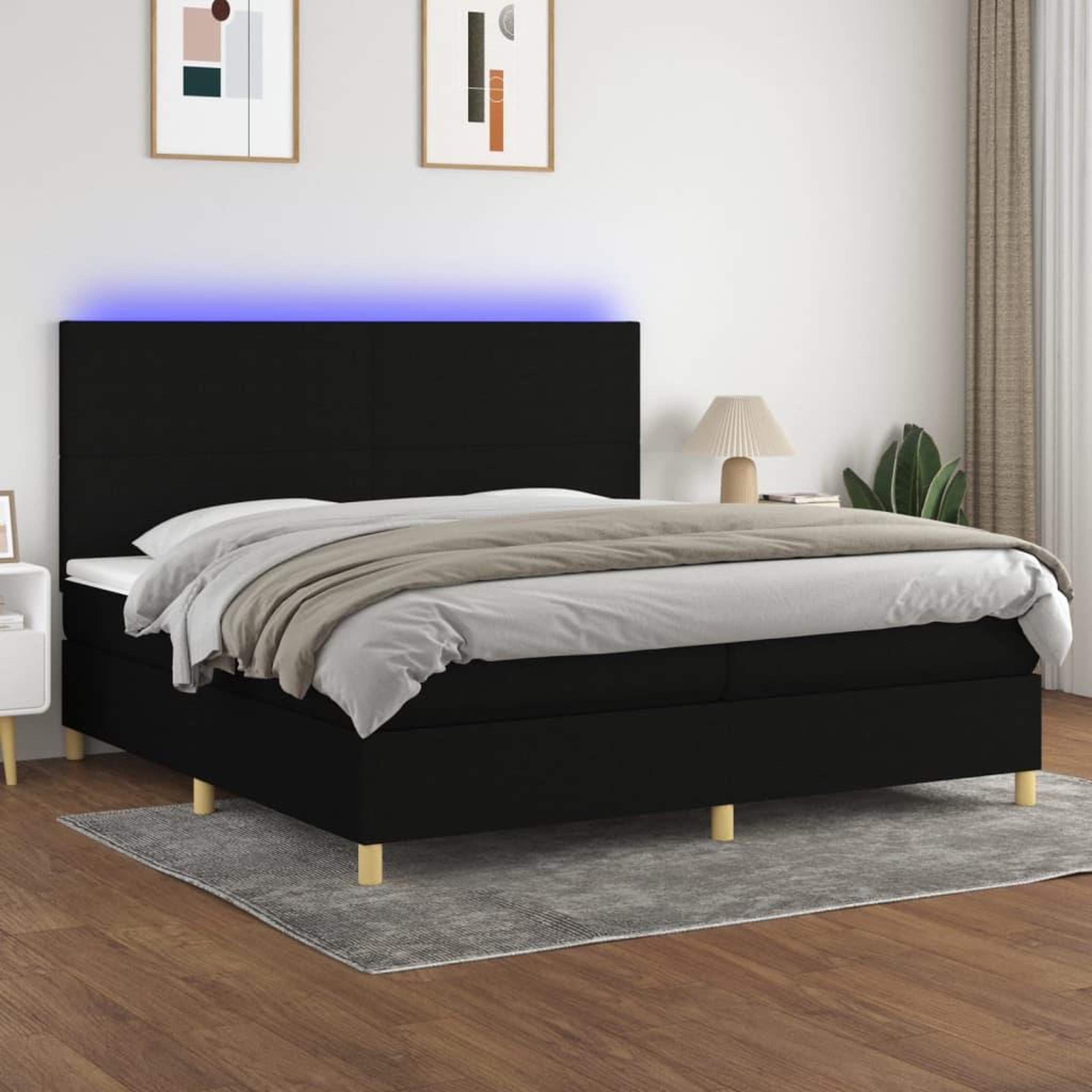 Voir la diapositive 1 : VIDAXL Sommier a lattes de lit et matelas et LED Noir 200x200 cm Tissu