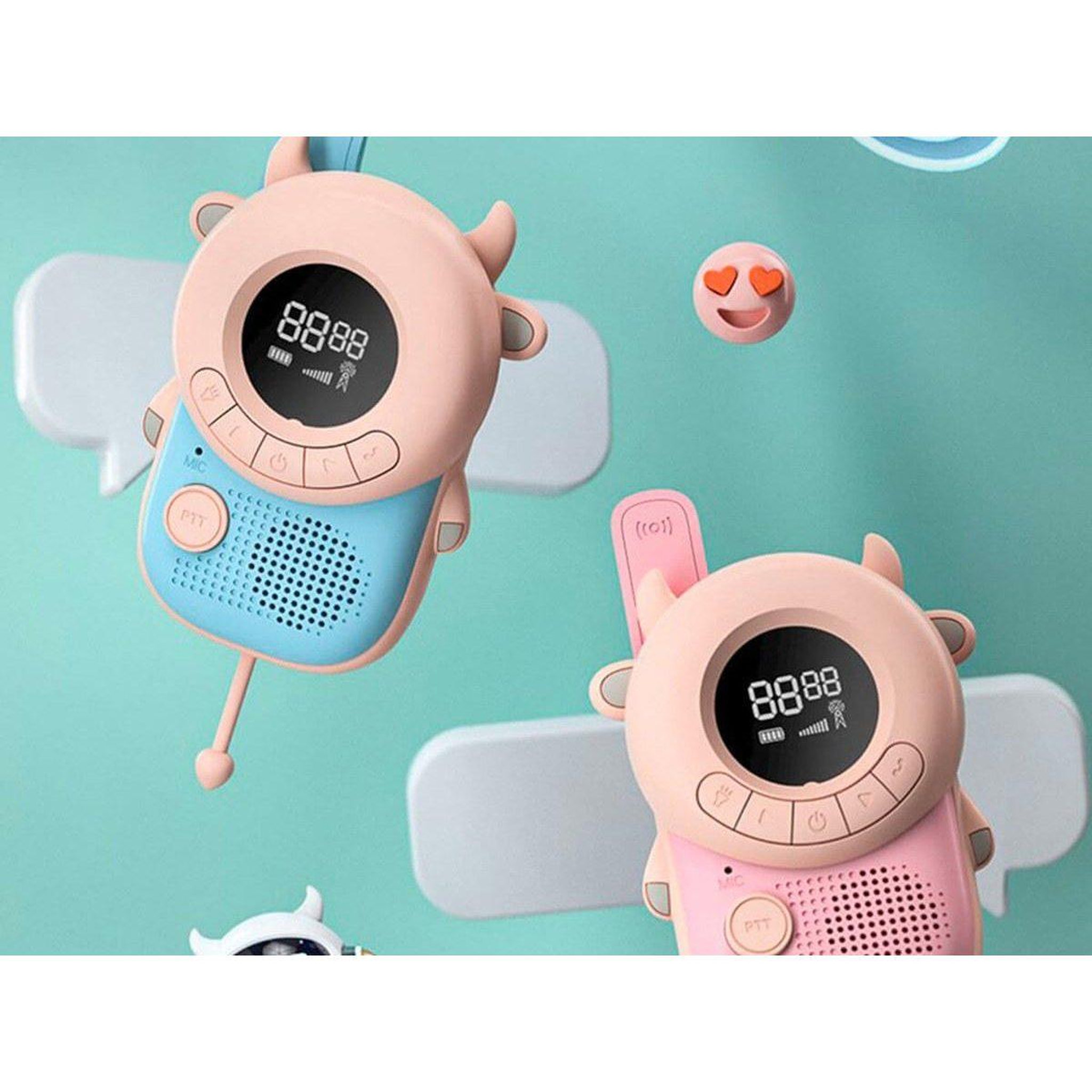 Voir la diapositive 2 : 1001JOUETS Talkie-Walkie Enfant - 8 Canaux PMR446 - Fonction VOX et Lampe Torche - Distance 3 km - Design Vache
