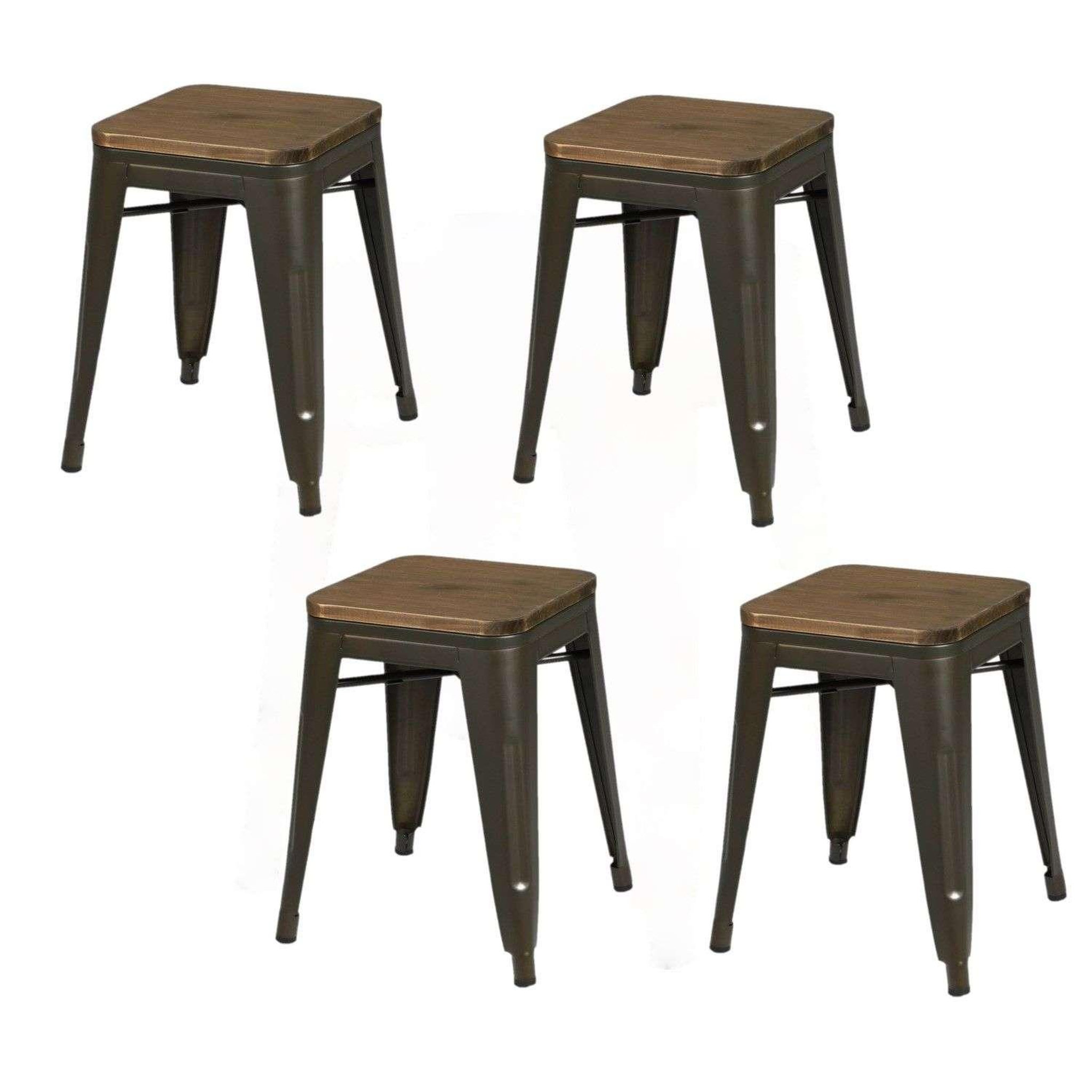 TOILINUX Lot de 4 tabourets vintage liv h46 cm - gris industriel