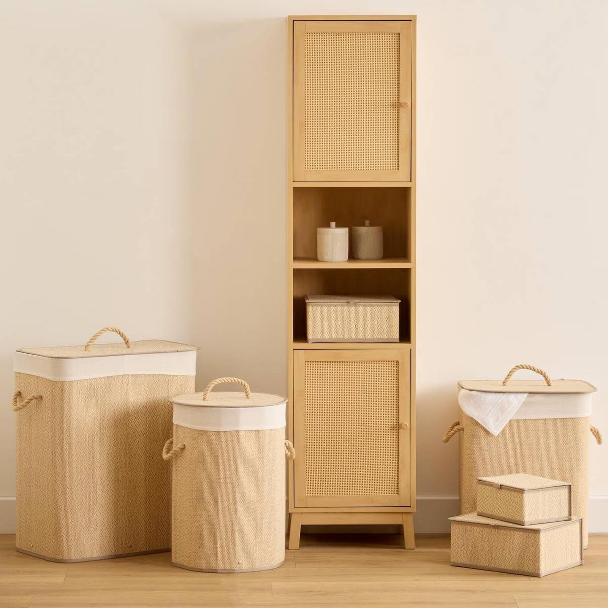 Voir la diapositive 3 : FIVE Panier à linge en bambou  stemy  48l beige