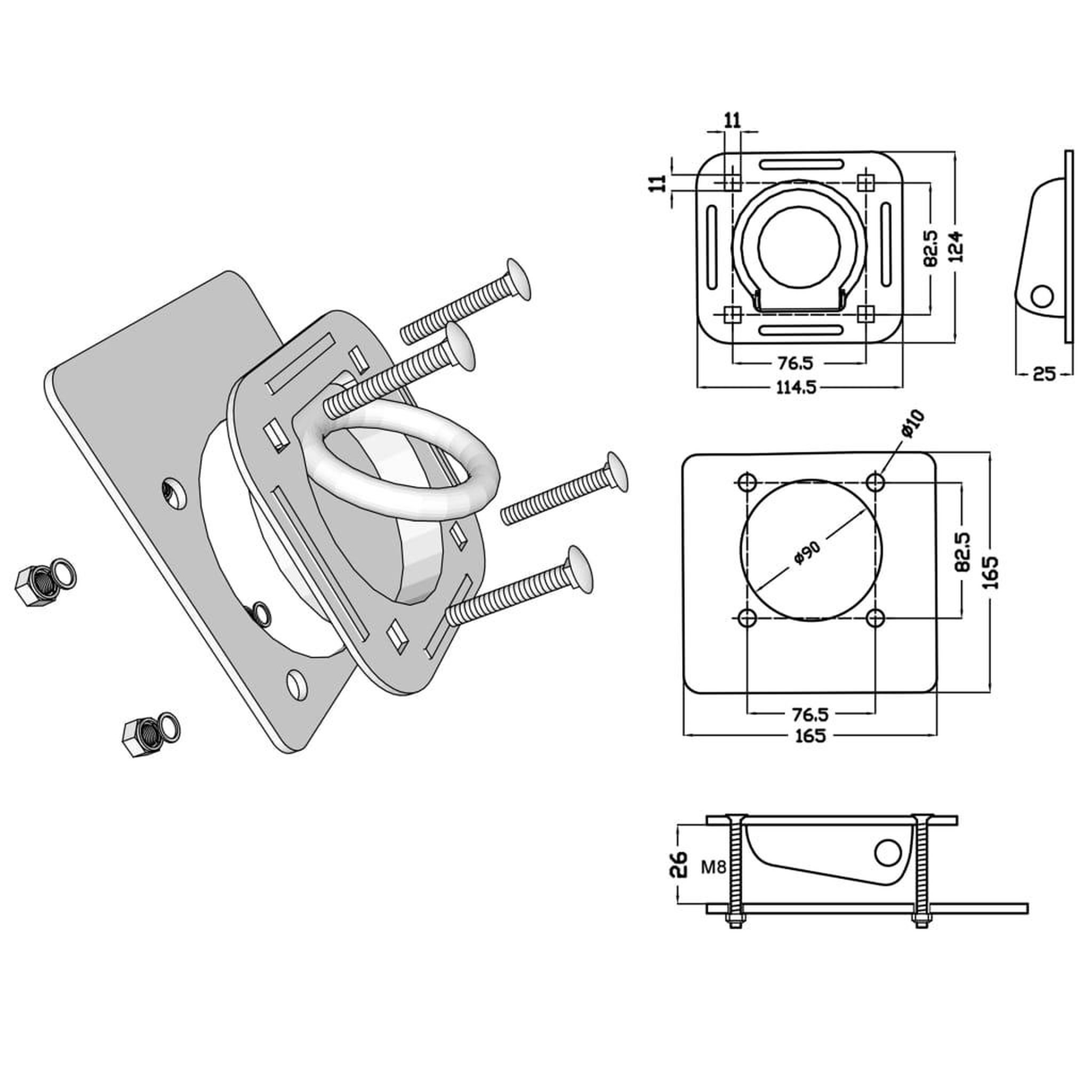 Voir la diapositive 6 : VIDAXL Anneau d'arrimage pour remorque 6 pcs Acier galvanise 2000 kg