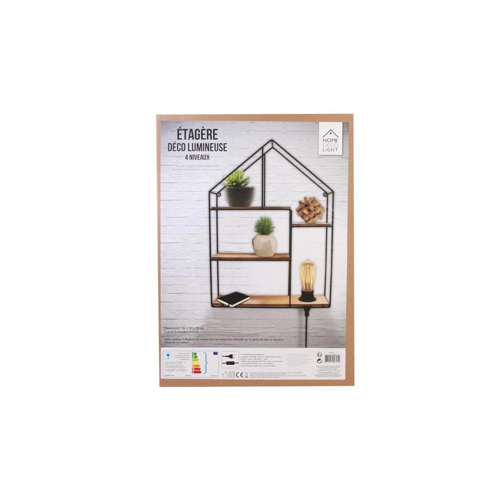 Voir la diapositive 4 : The Home Deco Factory Étagère Murale Lumineuse  Maison  50cm Noir