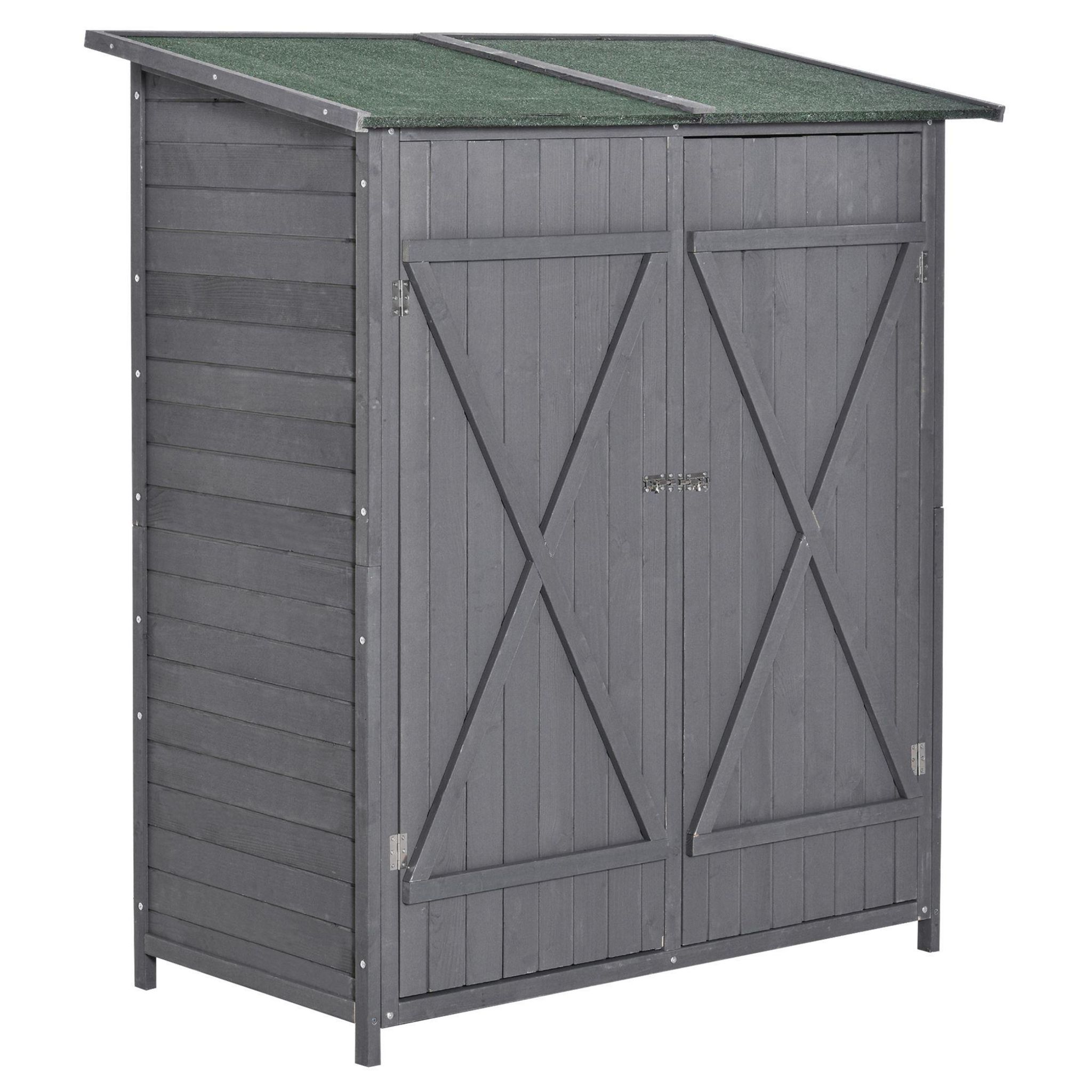 Outsunny Abri De Jardin Gris Avec 2 étagères - Dimensions 128x50x164 Cm, Toit Bitume, Bois Pré-huilé - 4