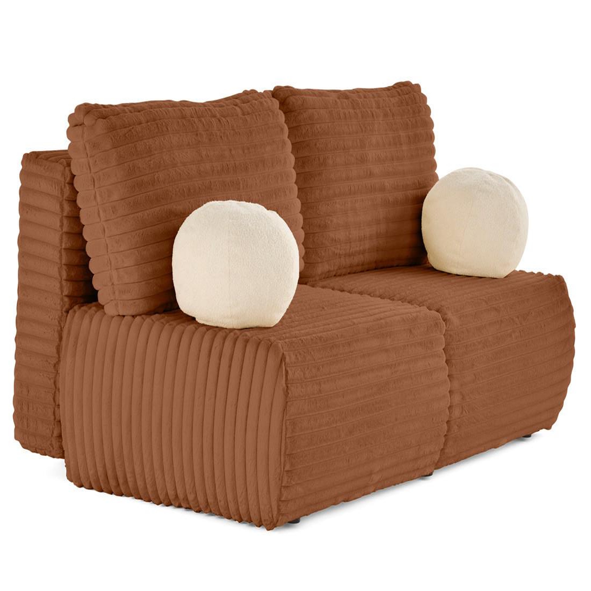 Voir la diapositive 5 : BEST MOBILIER Marvin - canapé 3 places convertible et coffre en fausse fourrure côtelée avec 2 coussins boule inclus