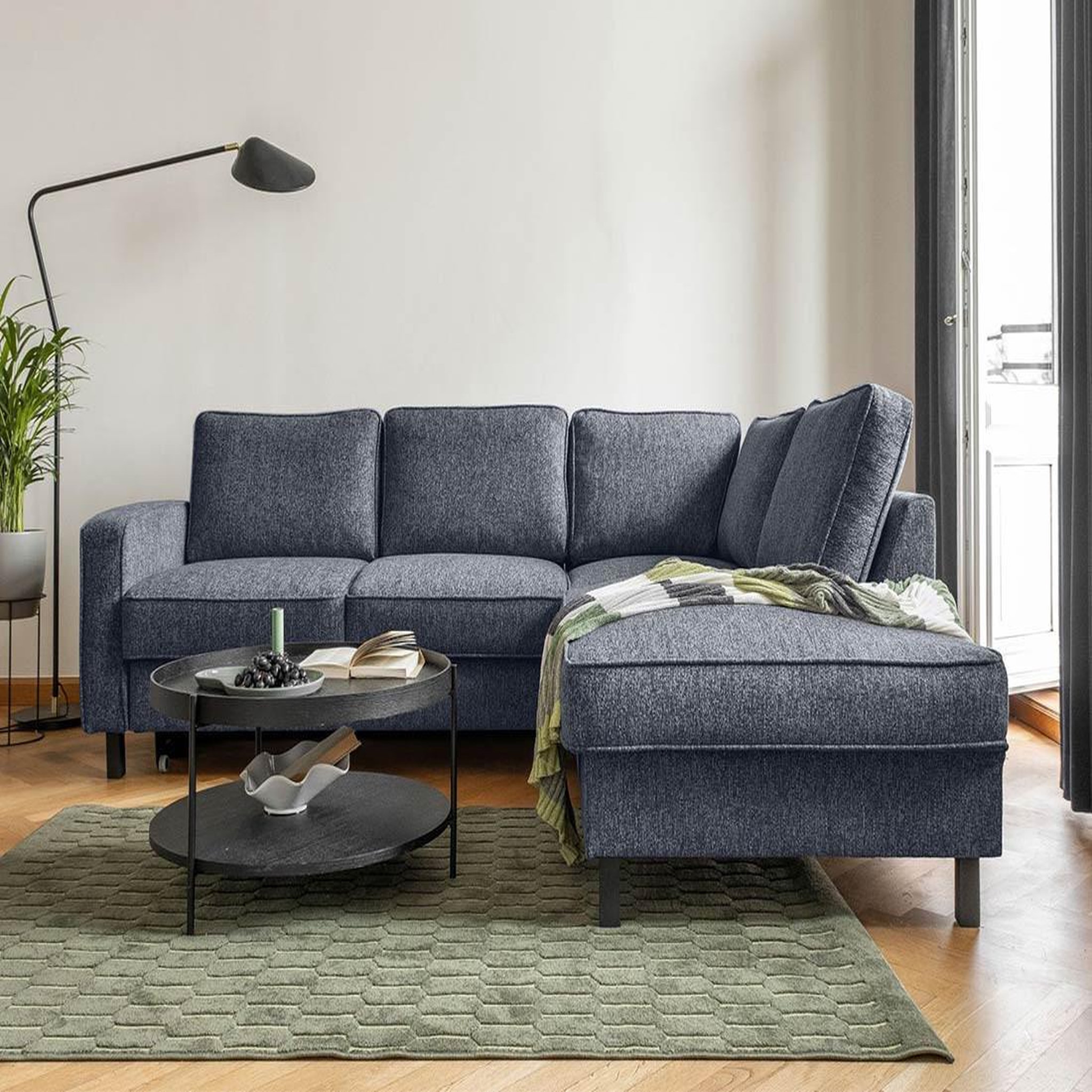 Voir la diapositive 6 : BEST MOBILIER Molly - canapé d'angle droit 5 places convertible en tissu