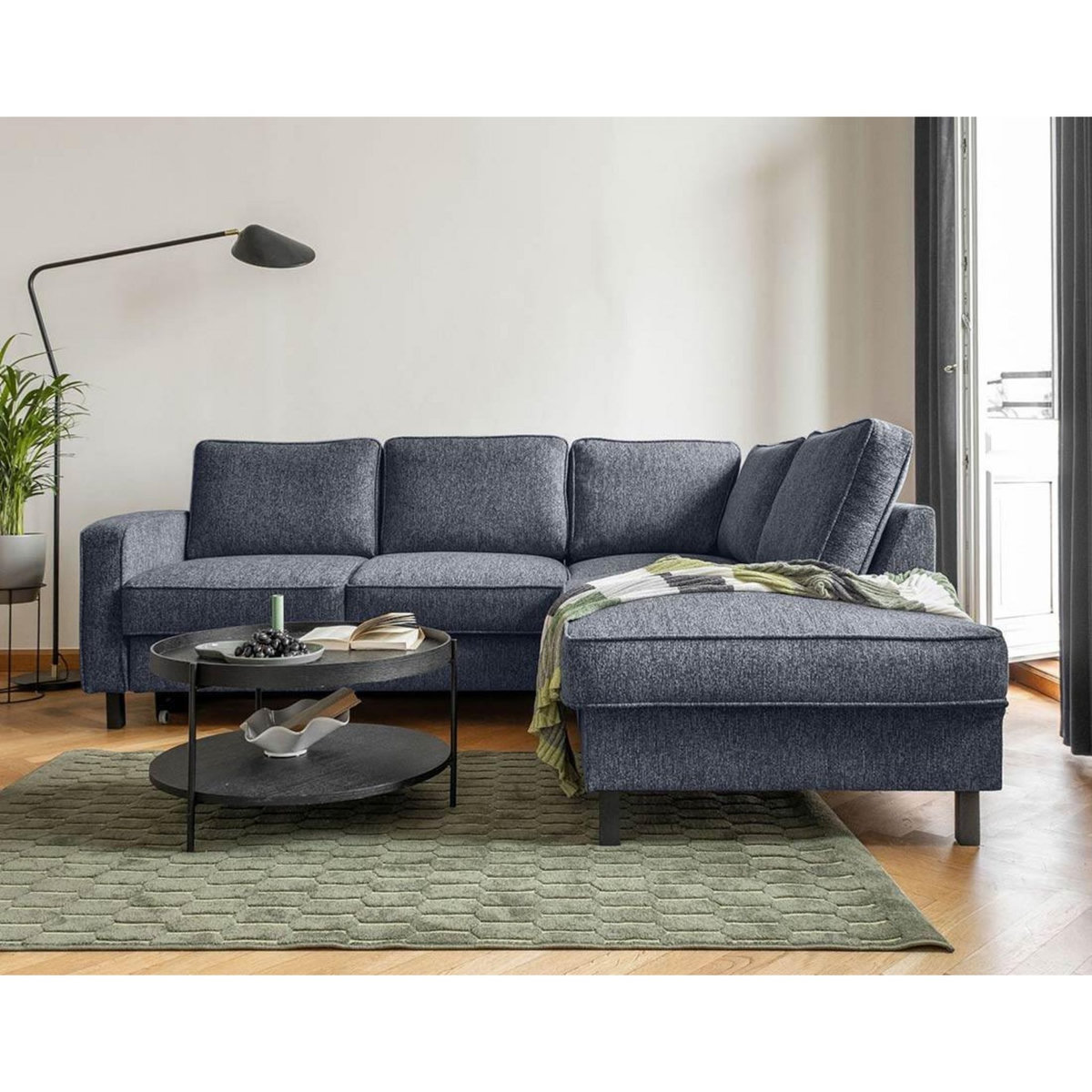 BEST MOBILIER Molly - canapé d'angle droit 5 places convertible en tissu