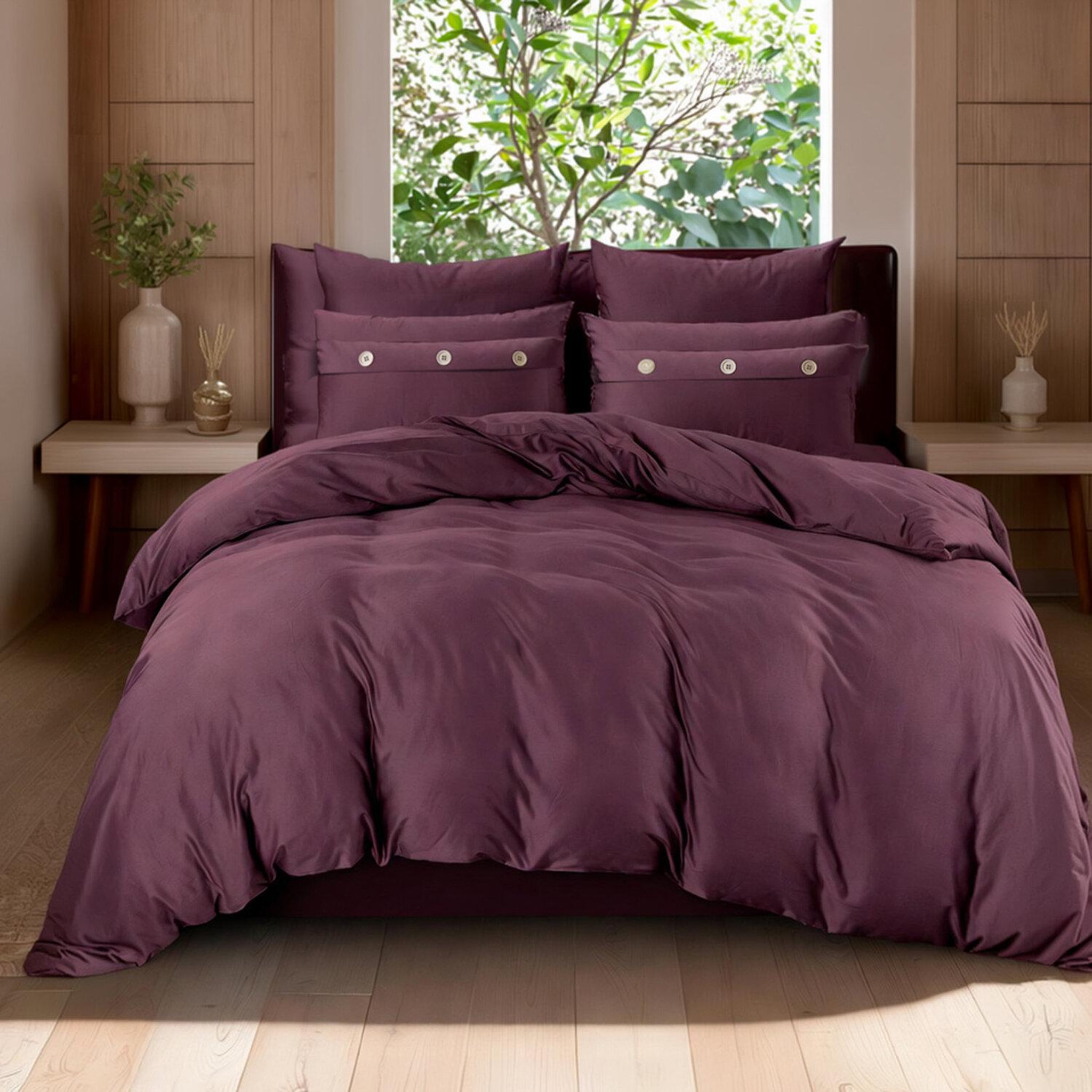 Les Ateliers du Linge Housse de couette 220x240 coton 57 fils prune violet. Coloris disponibles : Violet