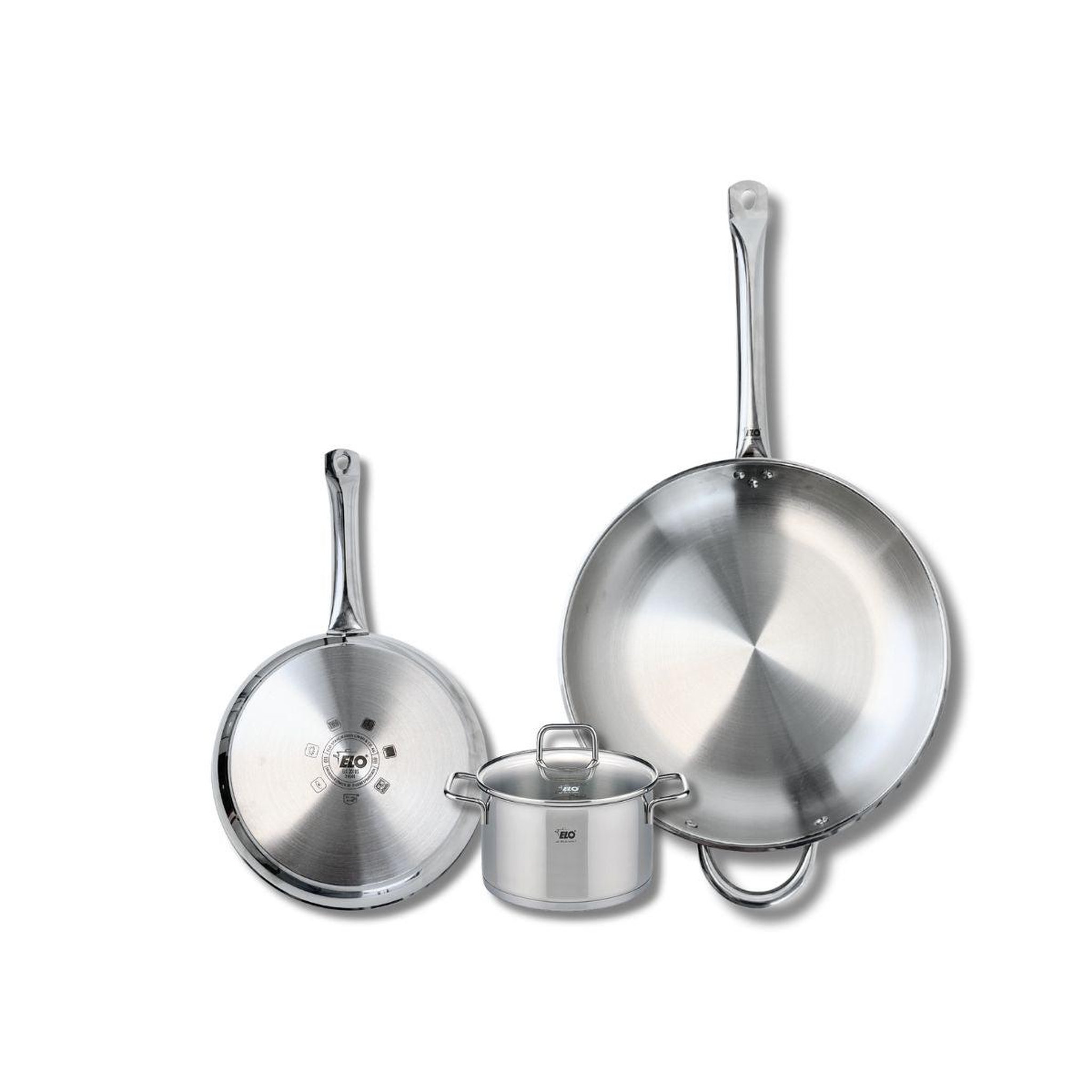 Voir la diapositive 1 : ELO Ensemble de 2 Poêles de cuisson 24 et 32 cm et 1 faitout 14 cm Elo Profi Citrin