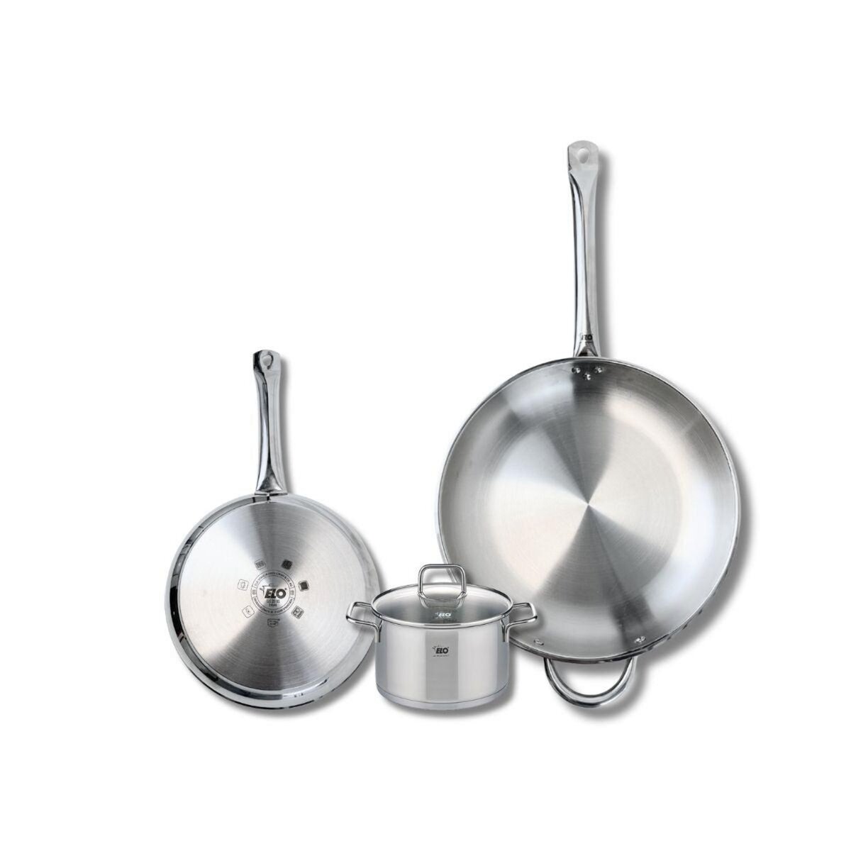 ELO Ensemble de 2 Poêles de cuisson 24 et 32 cm et 1 faitout 14 cm Elo Profi Citrin