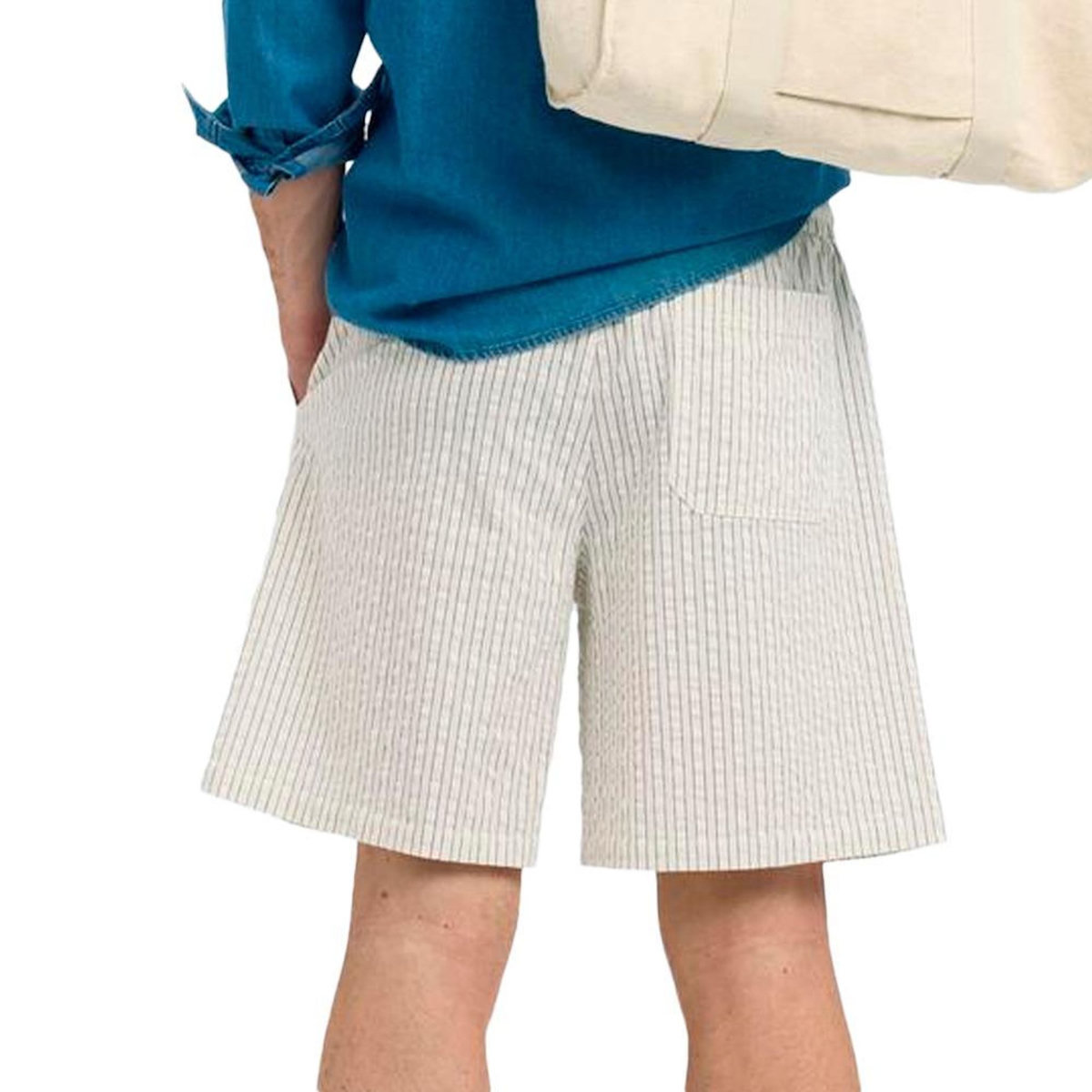 Selected Short Blanc à Rayures Homme Selected Loose