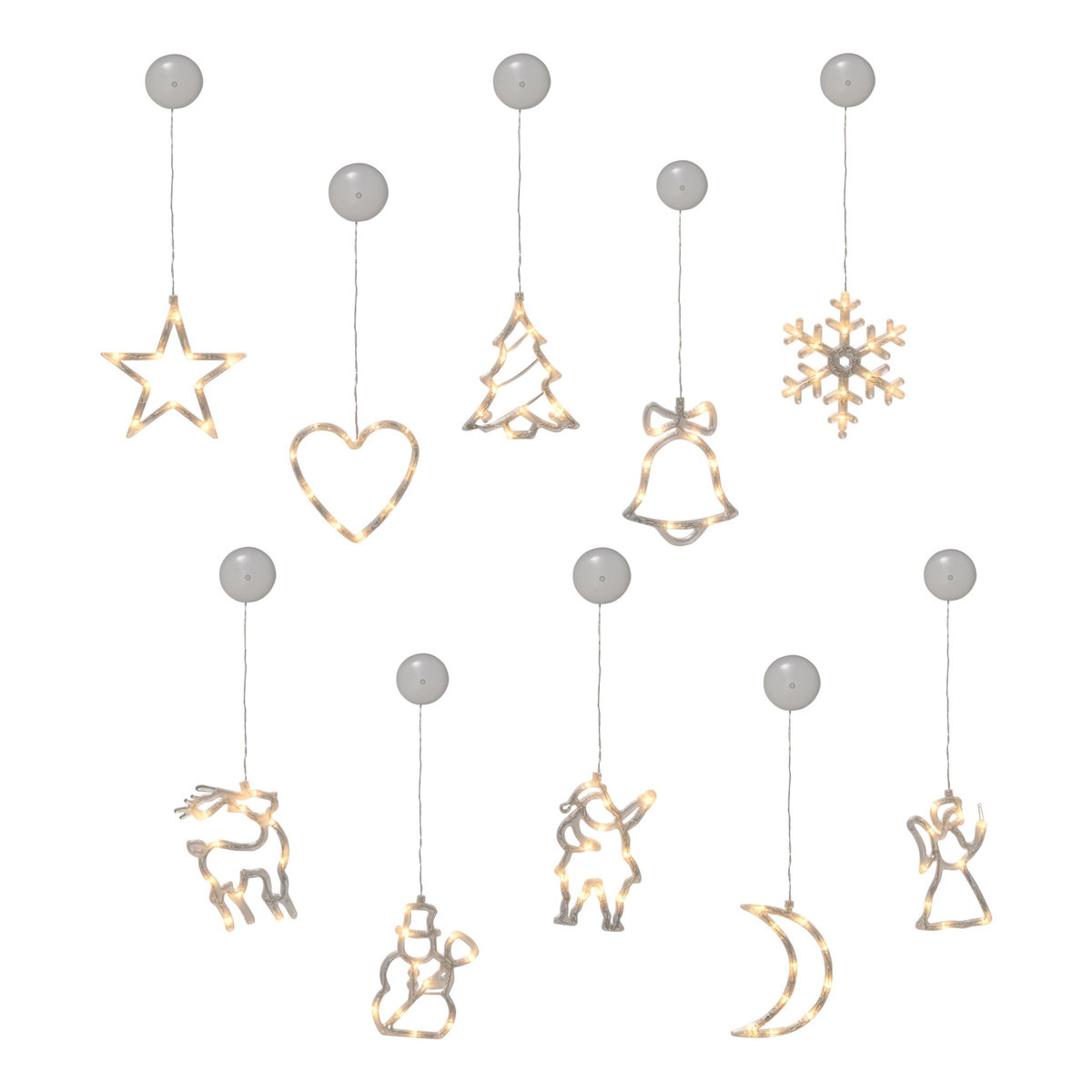 HOMCOM Décoration de Noël LED - décoration Lumineuse de Noël pour fenêtre - Silhouettes Noël pour fenêtre - 18 pièces avec ventouses - Blanc Chaud