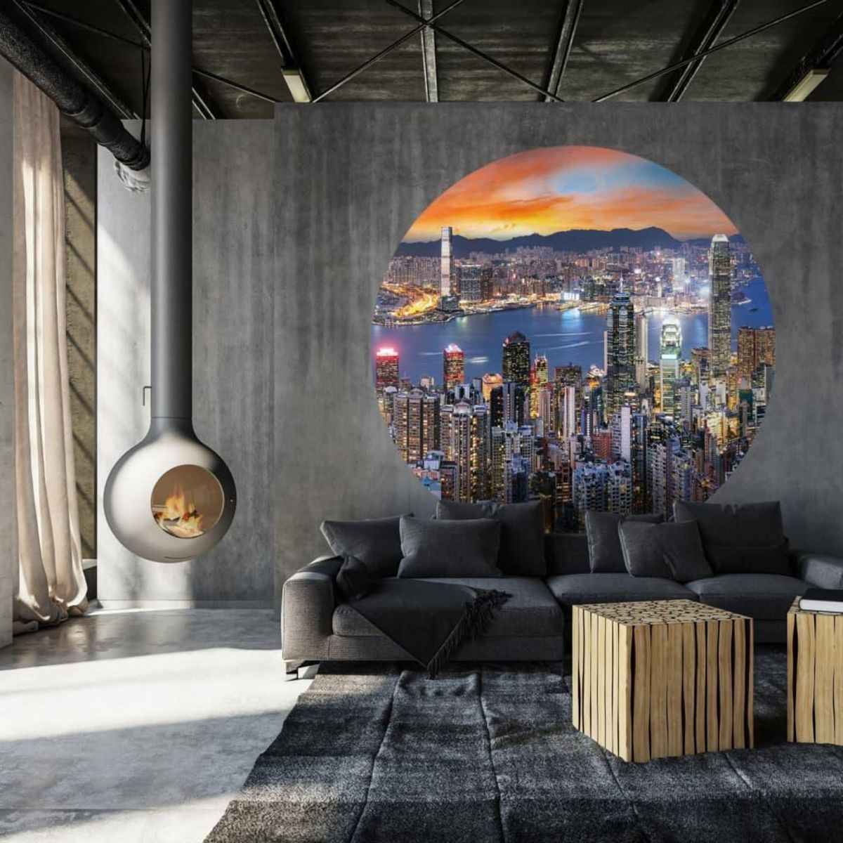 WallArt WallArt Papier peint cercle Skyline by Night 190 cm