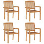 Voir la diapositive 2 : VIDAXL Chaises de jardin empilables avec coussins lot de 4 Teck solide