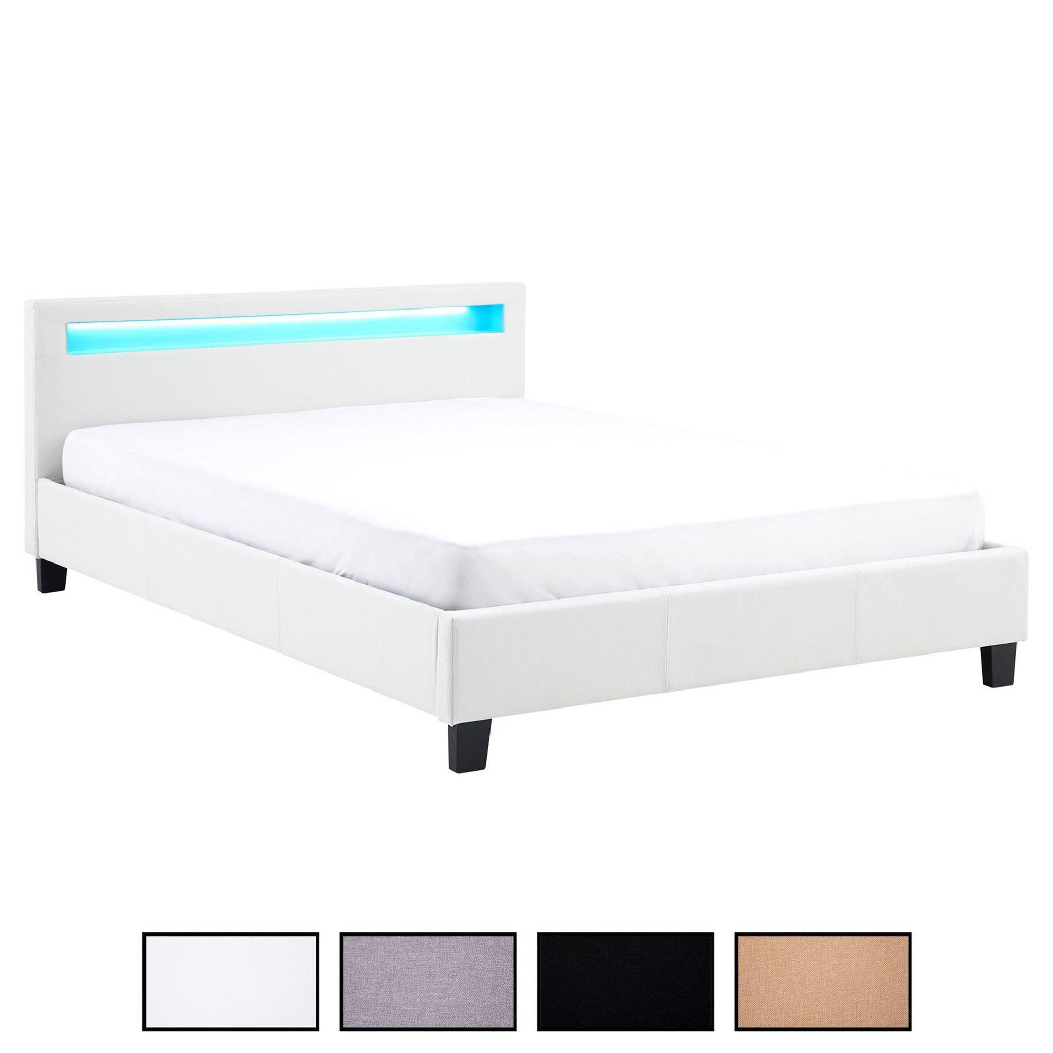 IDIMEX Lit LED double RIOJA 140x190 cm, avec sommier, revêtement tissu. Coloris disponibles : Noir, Gris, Blanc