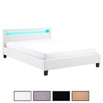 IDIMEX Lit LED double RIOJA 140x190 cm, avec sommier, revêtement tissu. Coloris disponibles : Gris, Noir, Blanc