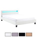 IDIMEX Lit LED double RIOJA 140x190 cm, avec sommier, revêtement tissu. Coloris disponibles : Gris, Blanc, Noir
