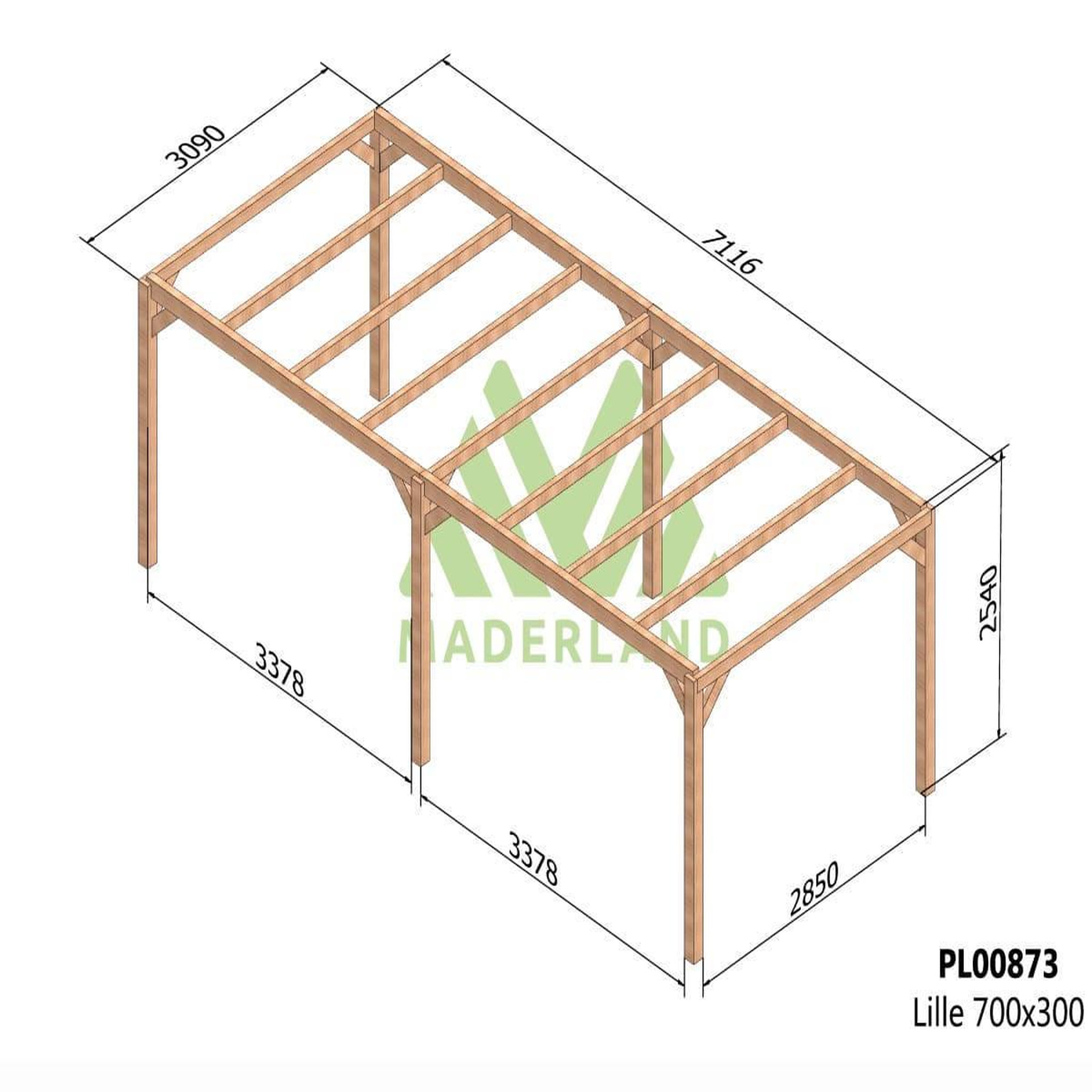 Voir la diapositive 2 : JARDIDECO Pergola en bois lamellé-collé lille 700 x 300 cm - maderland
