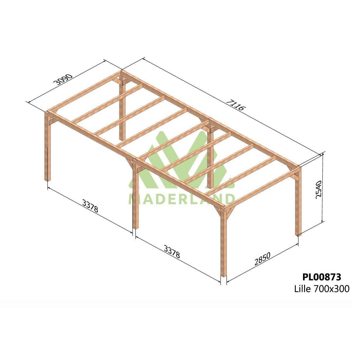 JARDIDECO Pergola en bois lamellé-collé Lille 700 x 300 cm - Maderland