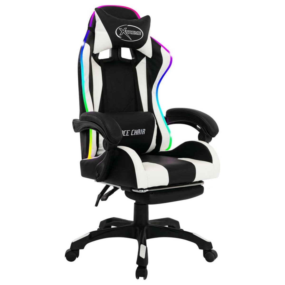 VIDAXL Fauteuil de jeux video avec LED RVB Blanc et noir Similicuir