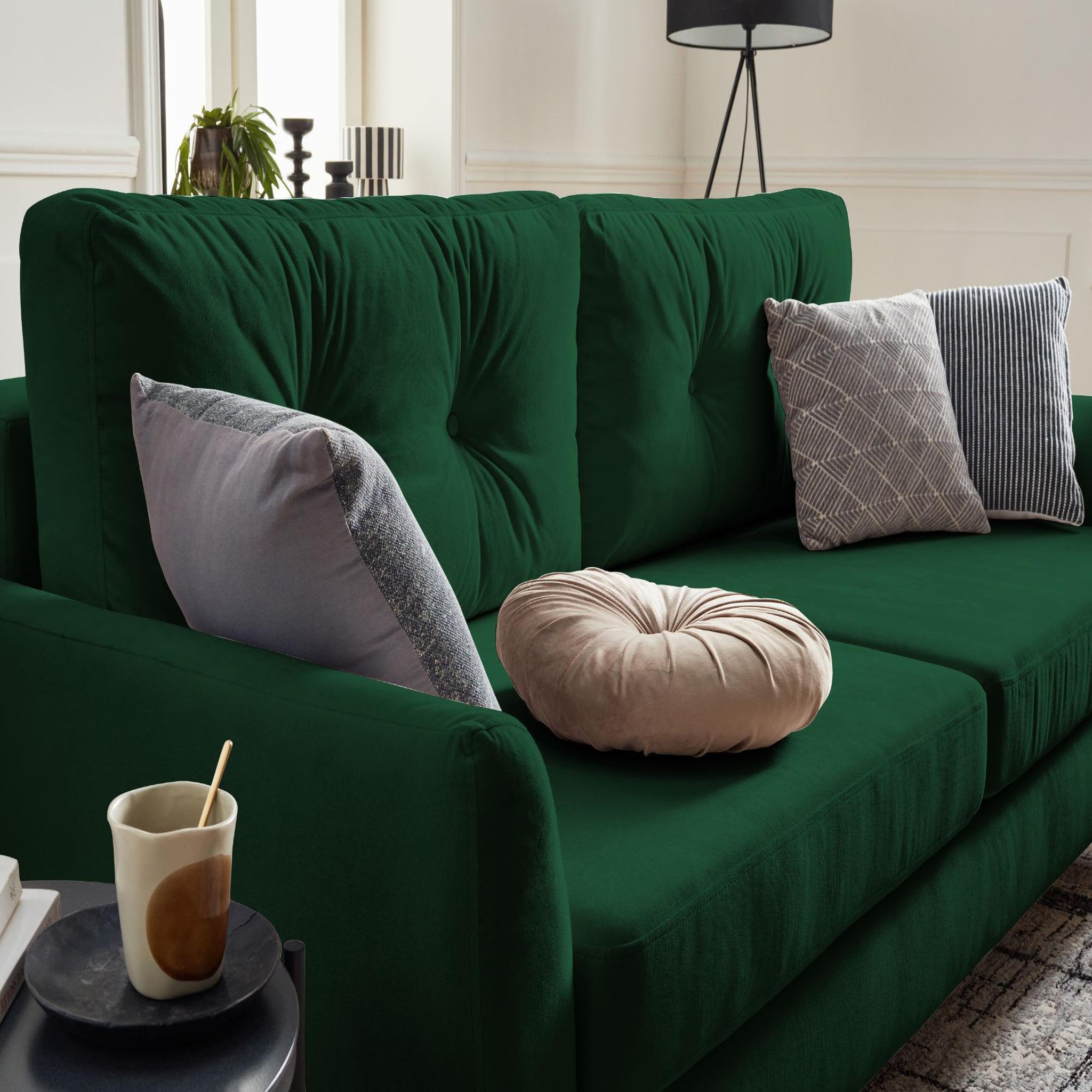 Voir la diapositive 5 : BEST MOBILIER Nils - canapé droit 3 places convertible - avec coffre de rangement - velours