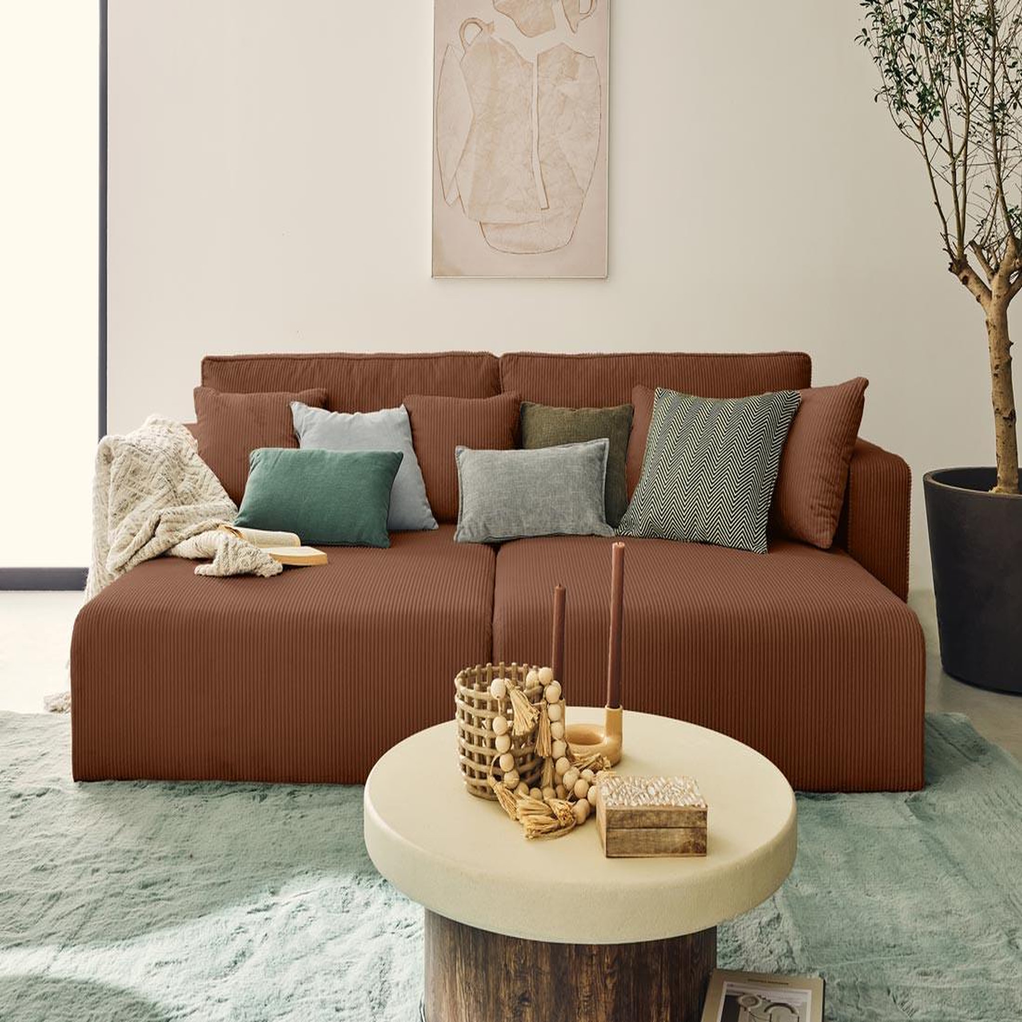 Voir la diapositive 2 : BEST MOBILIER Topaze - canapé droit 4 places avec double méridienne - assise profonde - en velours côtelé