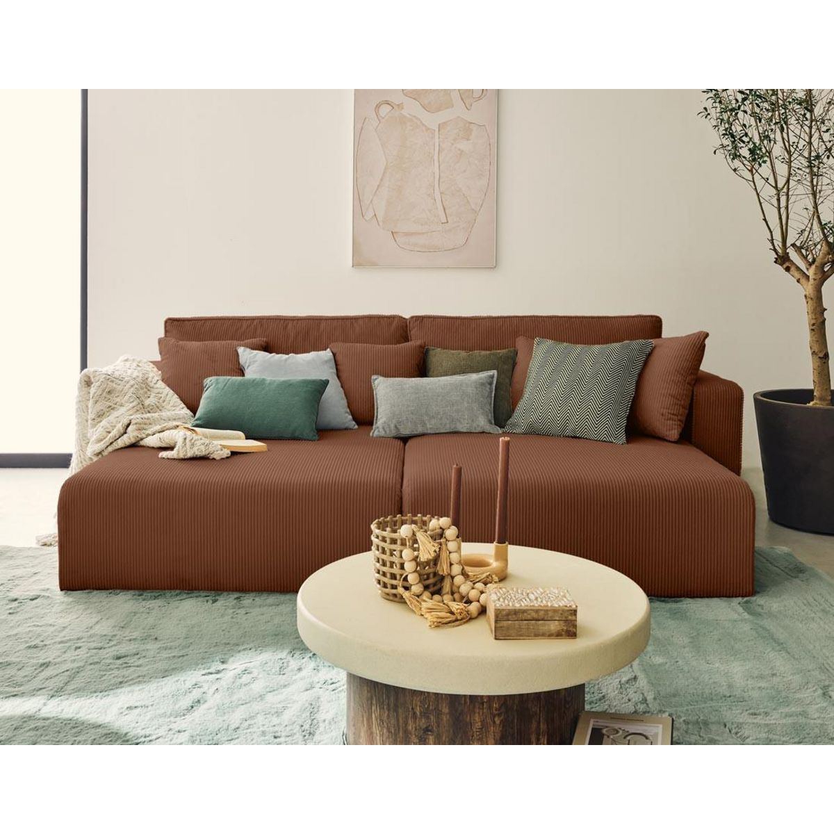 BEST MOBILIER Topaze - canapé droit 4 places avec double méridienne - assise profonde - en velours côtelé