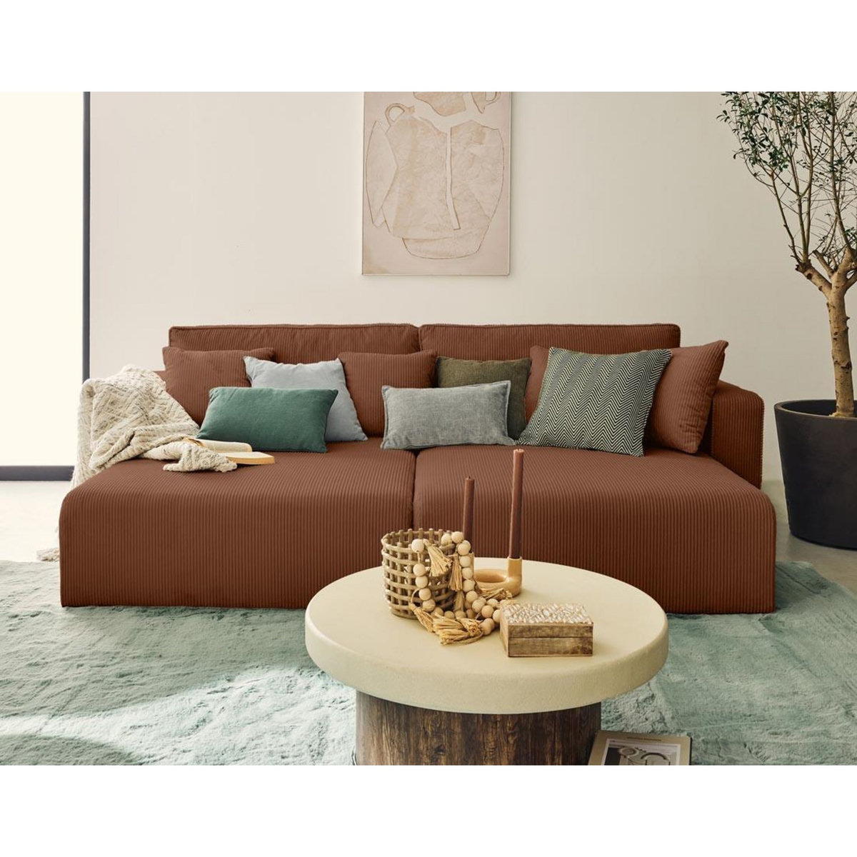 BEST MOBILIER Topaze - canapé droit 4 places avec double méridienne - assise profonde - en velours côtelé