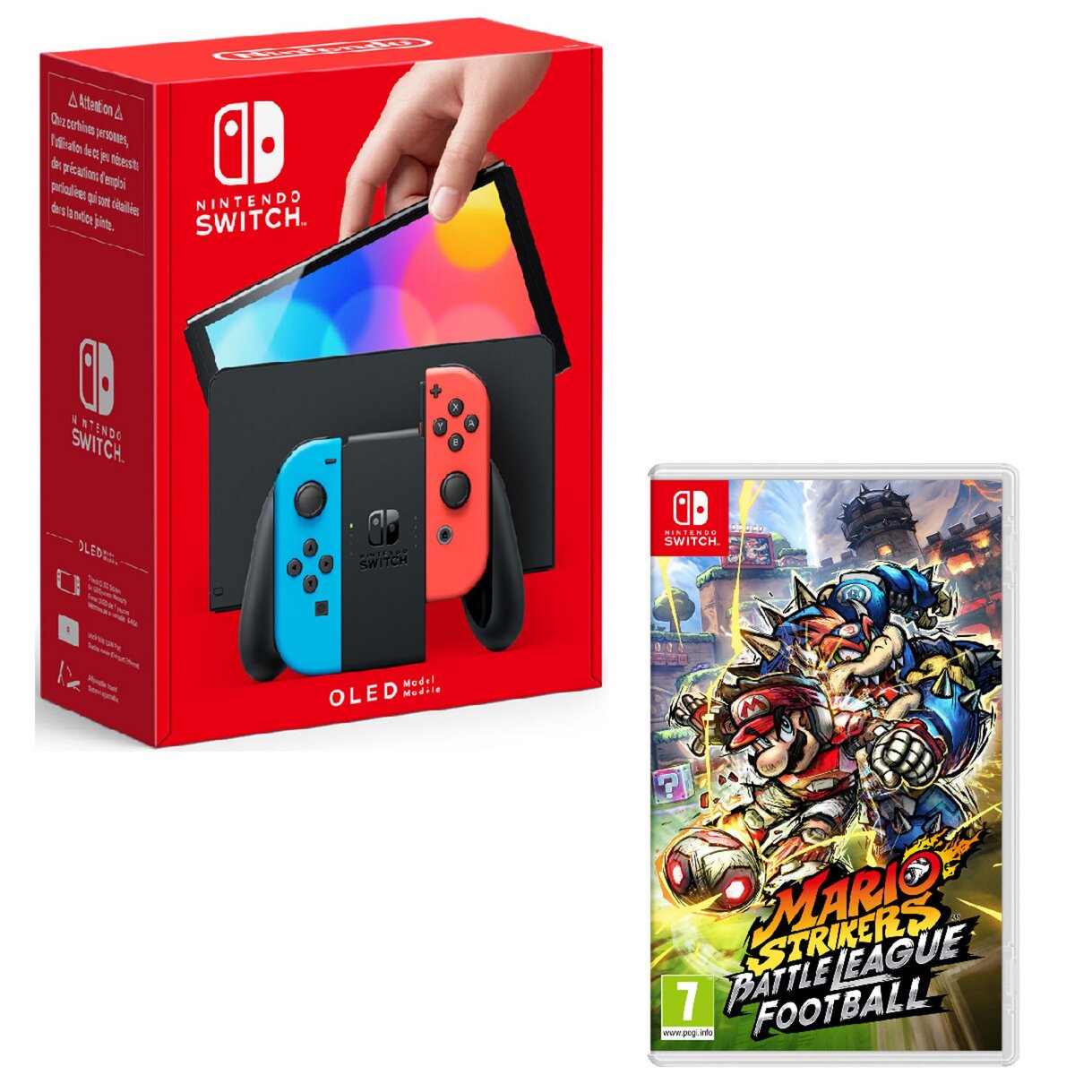 NINTENDO Console Nintendo Switch (modèle OLED) Joy-Con Bleu et Rouge + Mario Strikers : Battle League Football Nintendo Switch