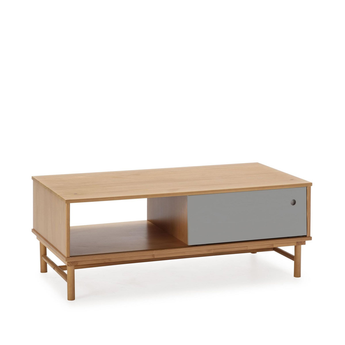 VS VENTA-STOCK Table Basse Magnus 1 Porte Coulissante et 1 Creux, Bois Massif, Longueur 110 cm
