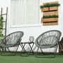 Voir la diapositive 2 : OUTSUNNY Ensemble bistro de jardin style Acapulco 3 pcs pliables - 2 fauteuils, table basse - acier résine tressée gris