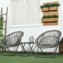 Voir la diapositive 2 : OUTSUNNY Ensemble bistro de jardin style Acapulco 3 pcs pliables - 2 fauteuils, table basse - acier résine tressée gris