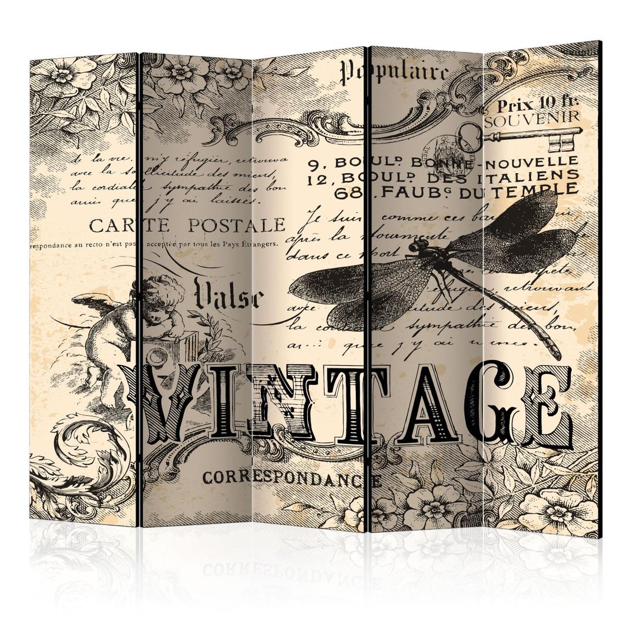 Paris Prix Paravent 5 volets  vintage correspondence  172x225cm
