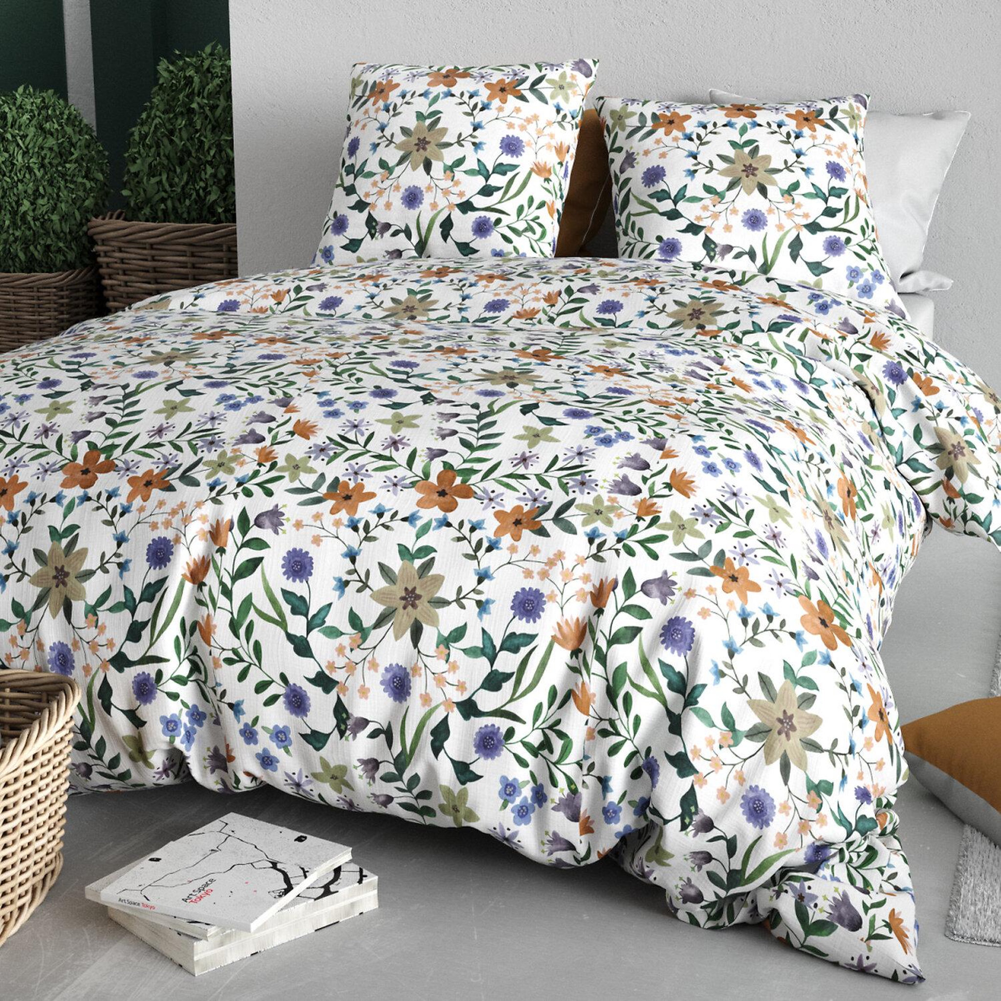 Voir la diapositive 2 : ATELIER DU COTON Parure housse de couette imprimée 100% coton 57fils veitchs