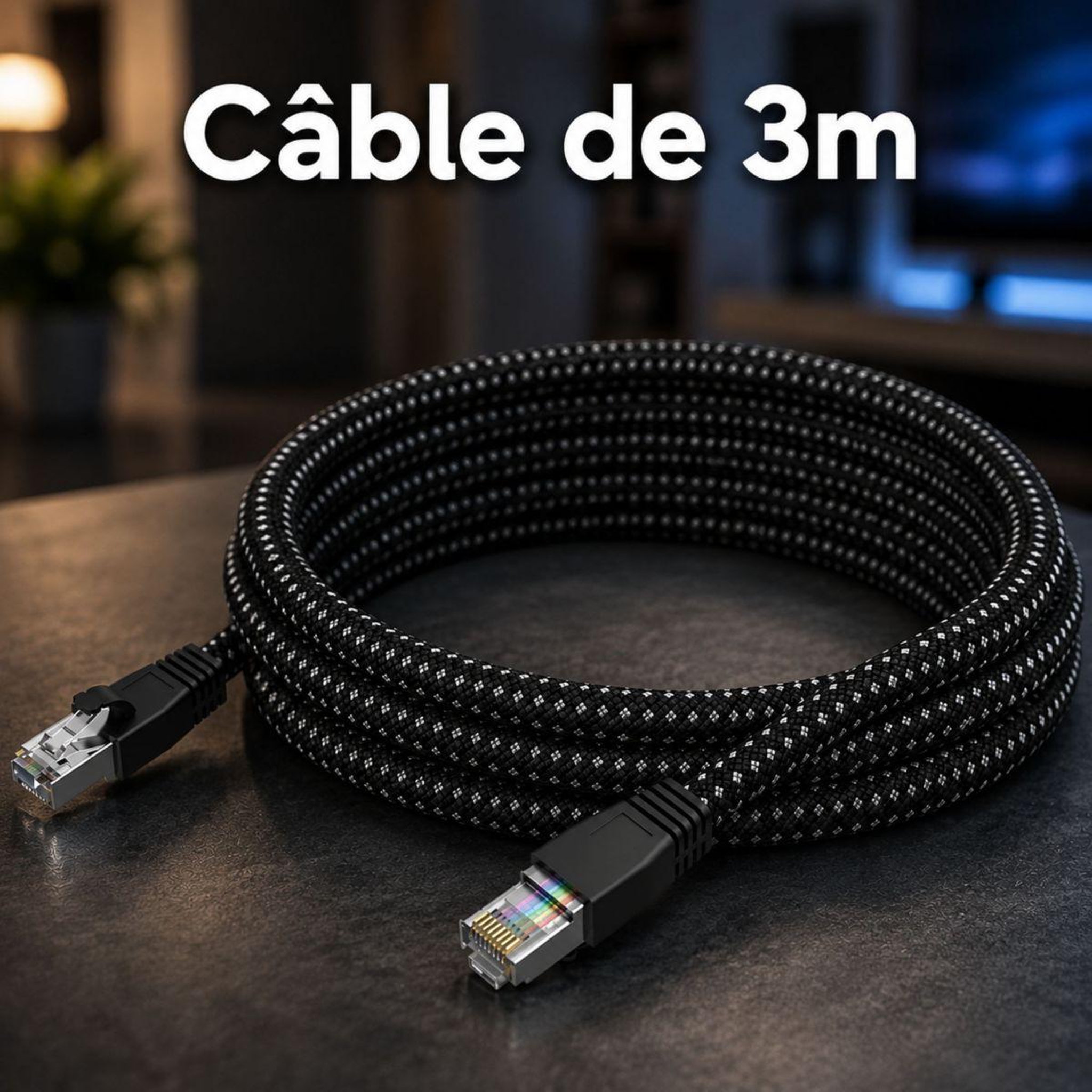 Voir la diapositive 2 : ADEQWAT Câble ethernet rj45 3m droit cat8 noir