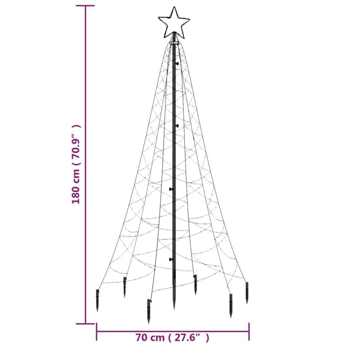 VIDAXL Sapin de Noël avec piquet Bleu 200 LED 180 cm