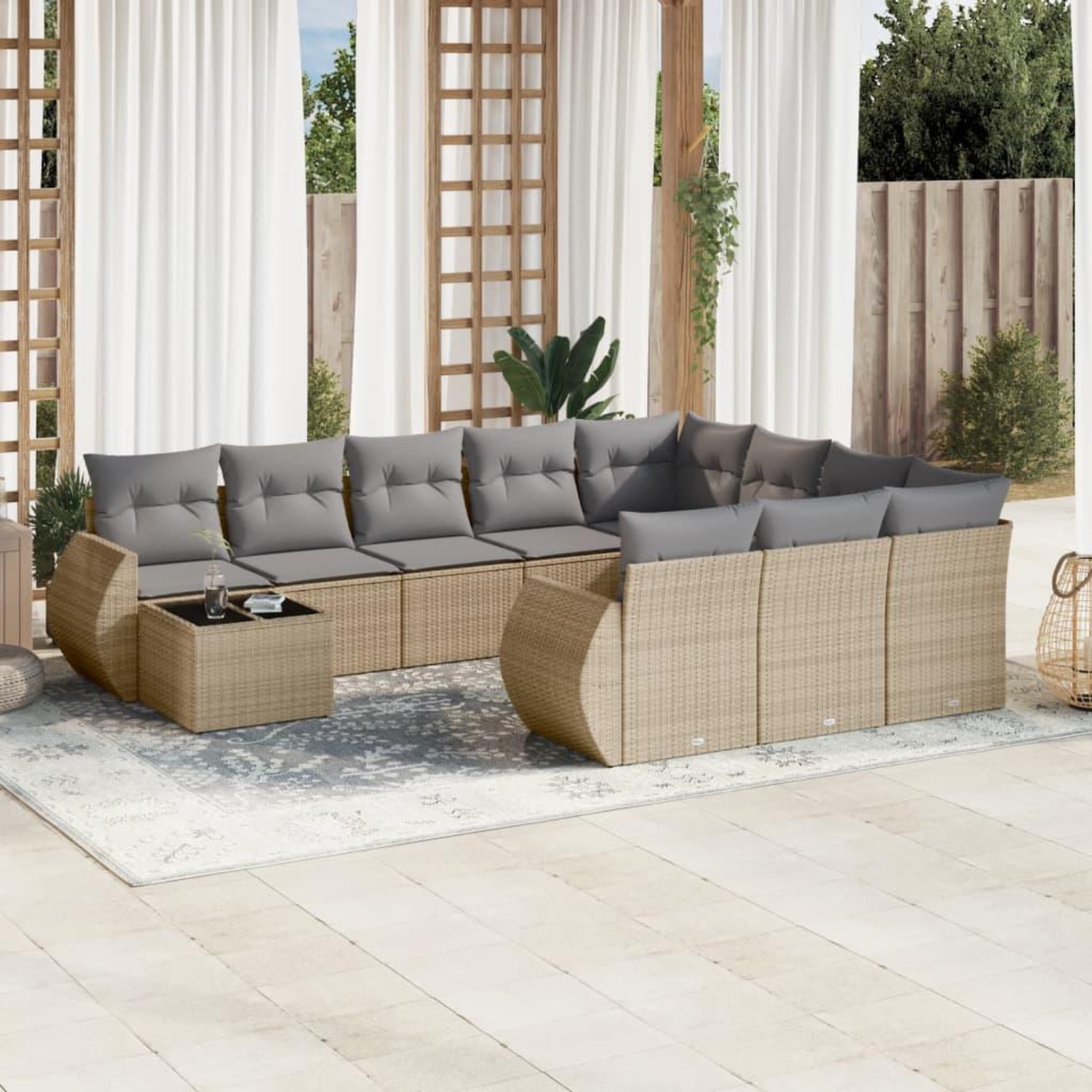 VIDAXL Salon de jardin 11 pcs avec coussins beige resine tressee