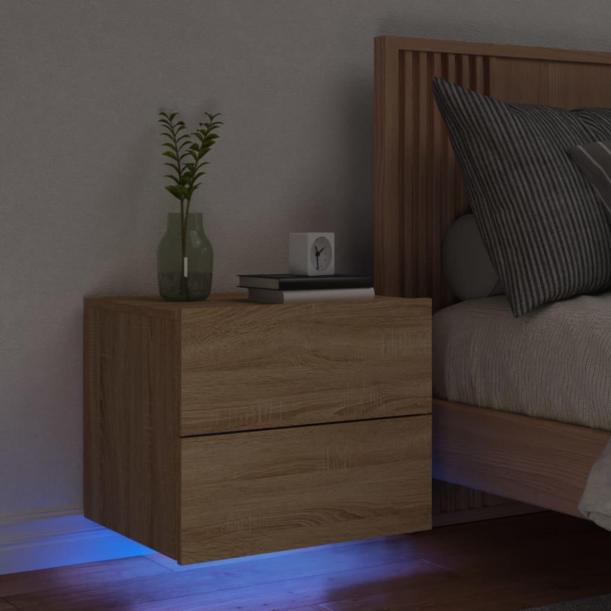 VIDAXL Table de chevet murale avec lumieres LED chene sonoma