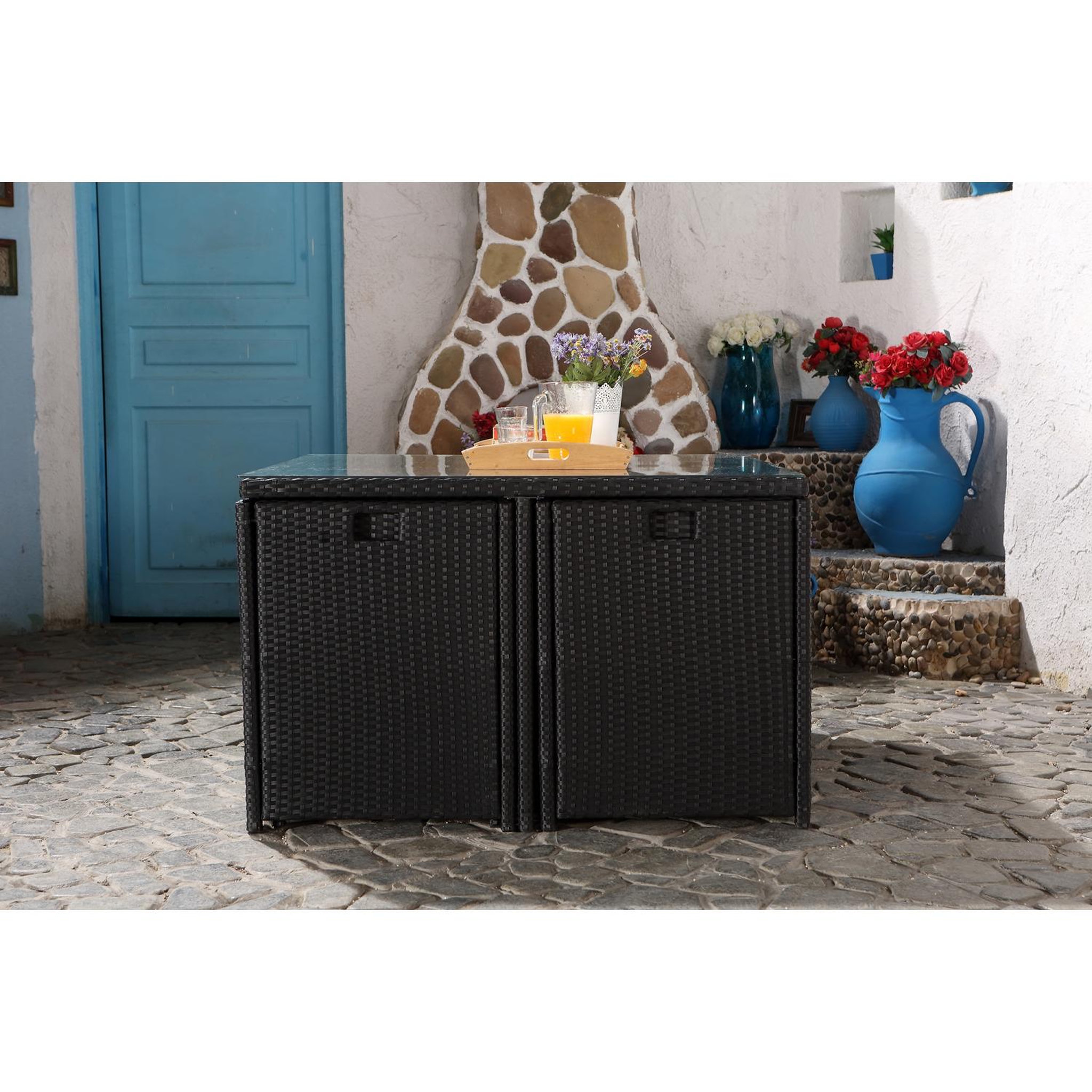 Voir la diapositive 4 : CONCEPT USINE Salon de jardin 8 places noir-blanc + housse de protection miami