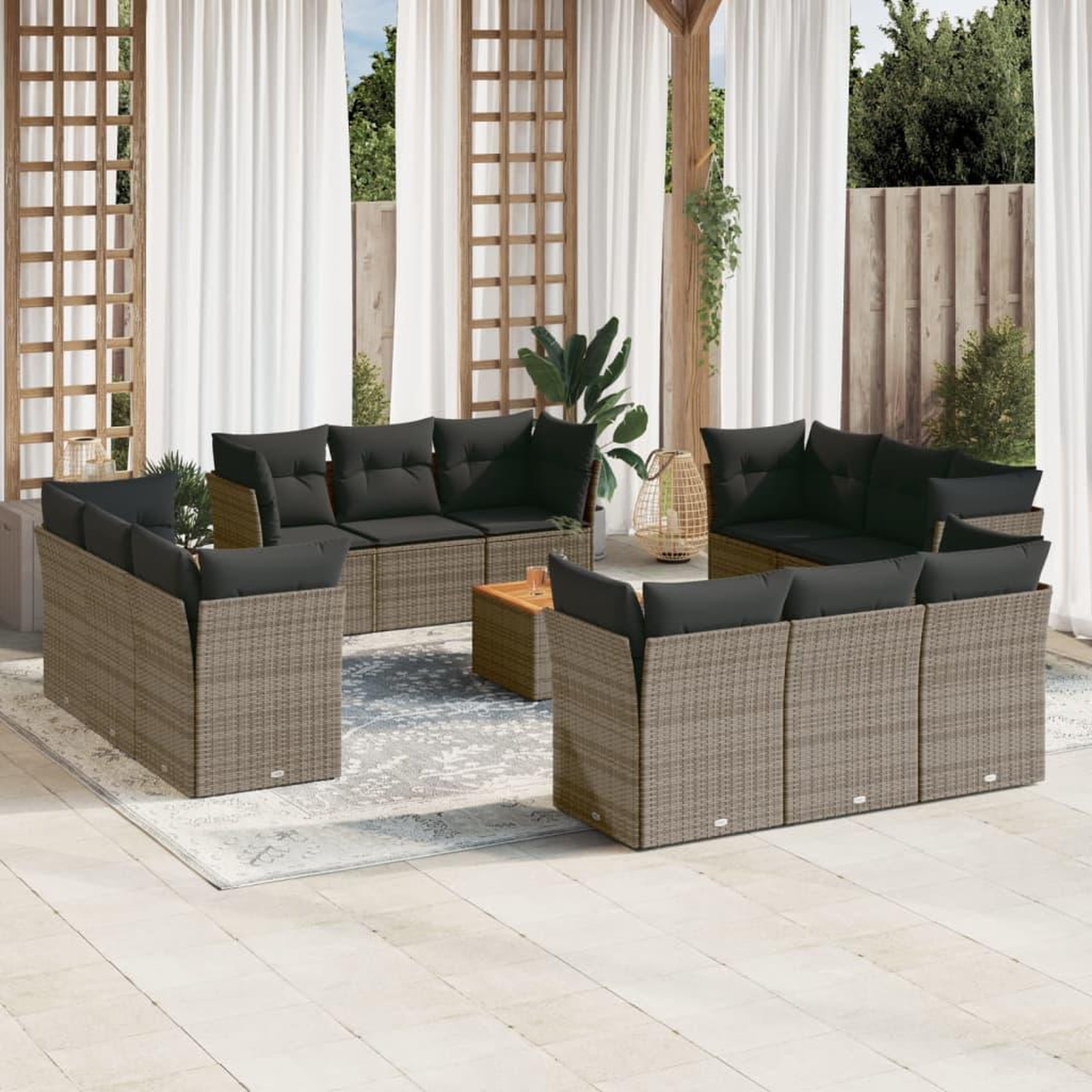 VIDAXL Salon de jardin avec coussins 13 pcs gris resine tressee