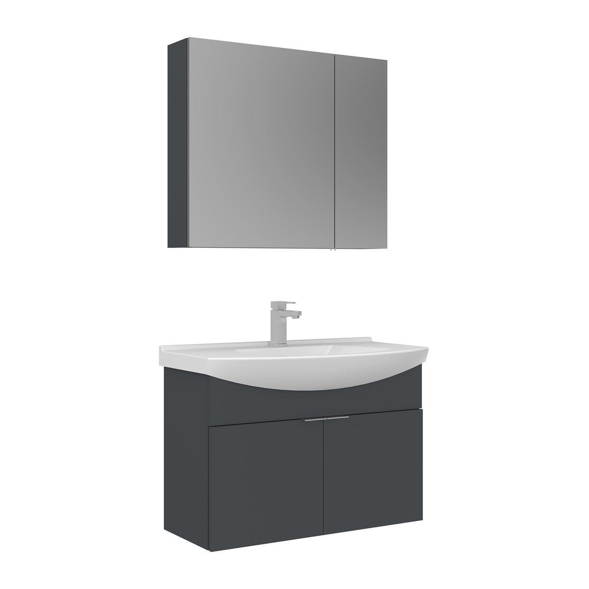 Habitat et Jardin Meuble avec simple vasque et miroir  Purus 80  - 80 x 50 x 58 cm - Matte Anthracite