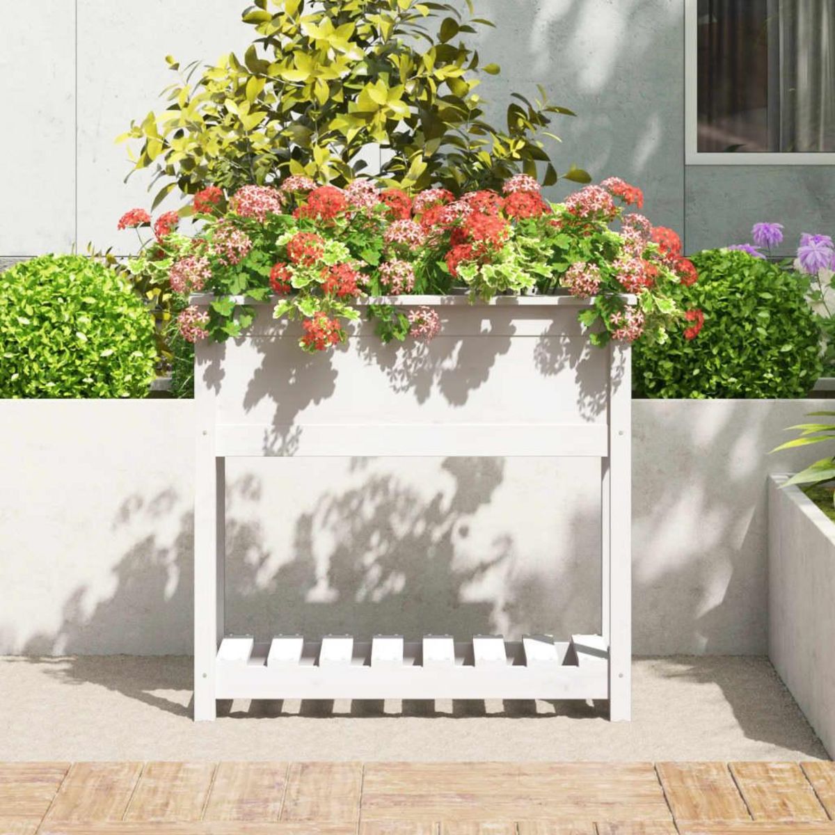 VIDAXL Jardiniere avec etagere Blanc 82,5x34,5x81cm Bois massif de pin