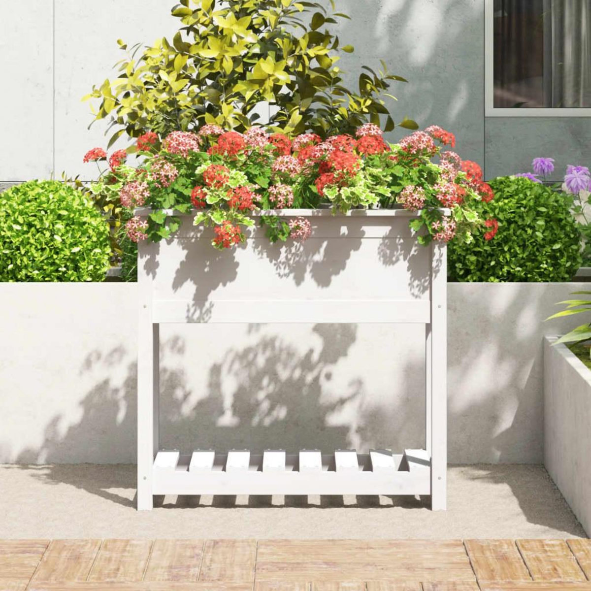 VIDAXL Jardiniere avec etagere Blanc 82,5x34,5x81cm Bois massif de pin