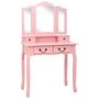 Voir la diapositive 2 : VIDAXL Ensemble de coiffeuse avec tabouret Rose 80x69x141 cm Paulownia