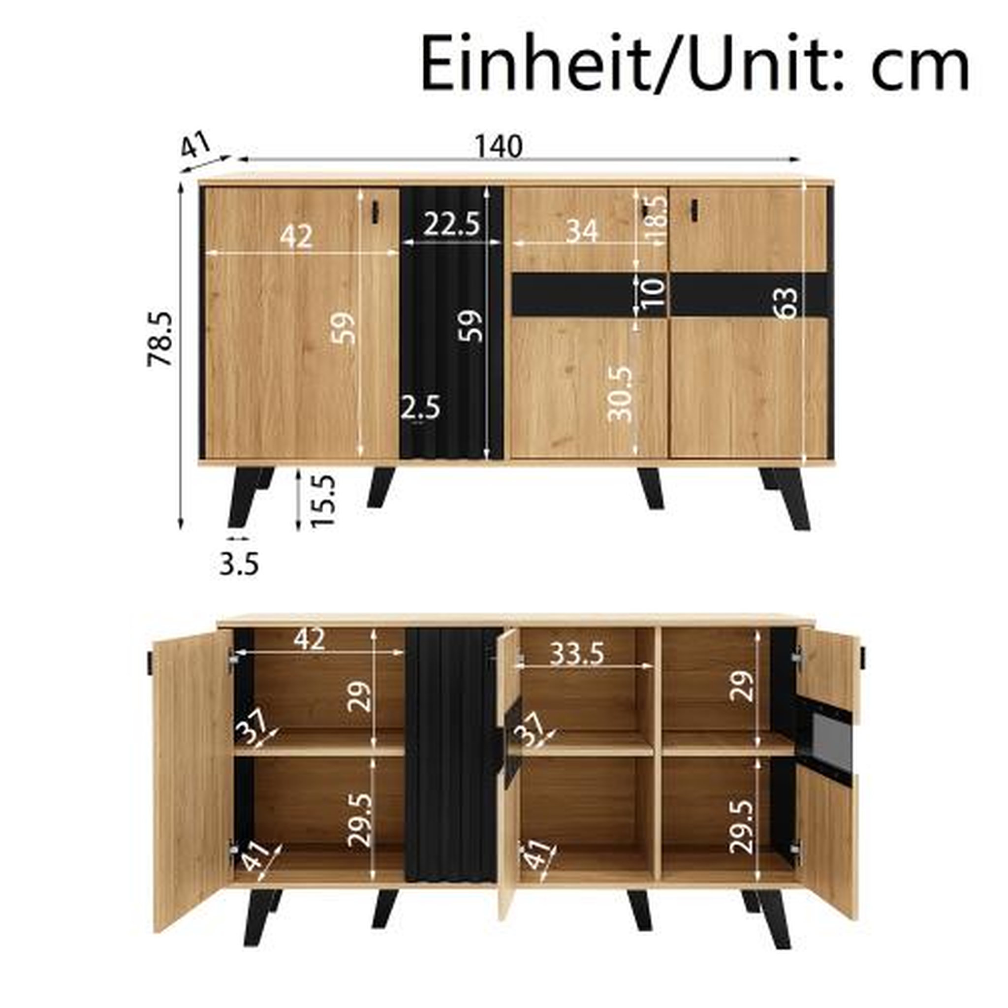 Voir la diapositive 3 : MERAX Buffet 3 porte(s) 0 tiroir(s) - 140 cm naturel led panneau de particules