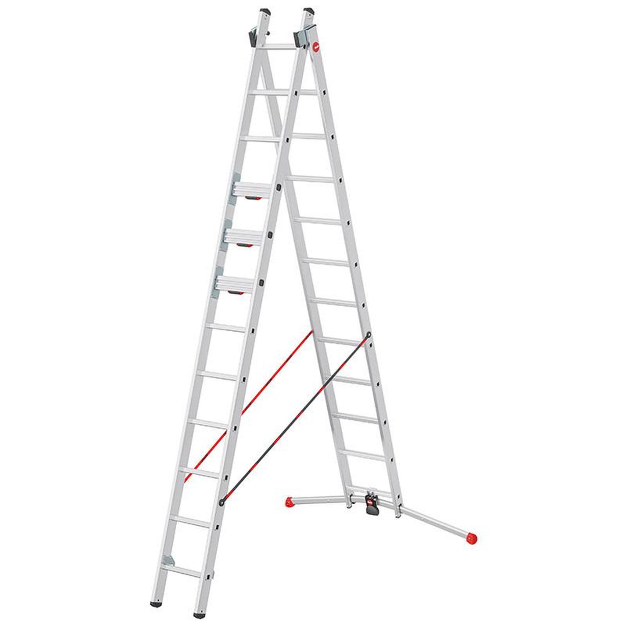 HAILO Echelle transformable 2 plans 2x12 échelons 5,6m/6,6m en Aluminium Hailo S 110 Pro