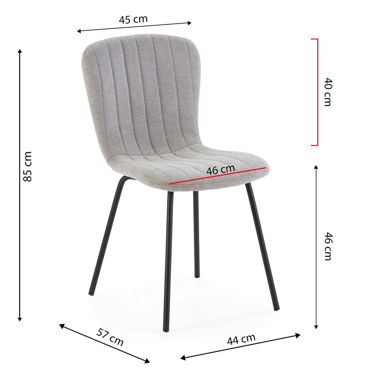 VS VENTA-STOCK Pack 4 chaises Lucky recouvertes de tissu gris clair