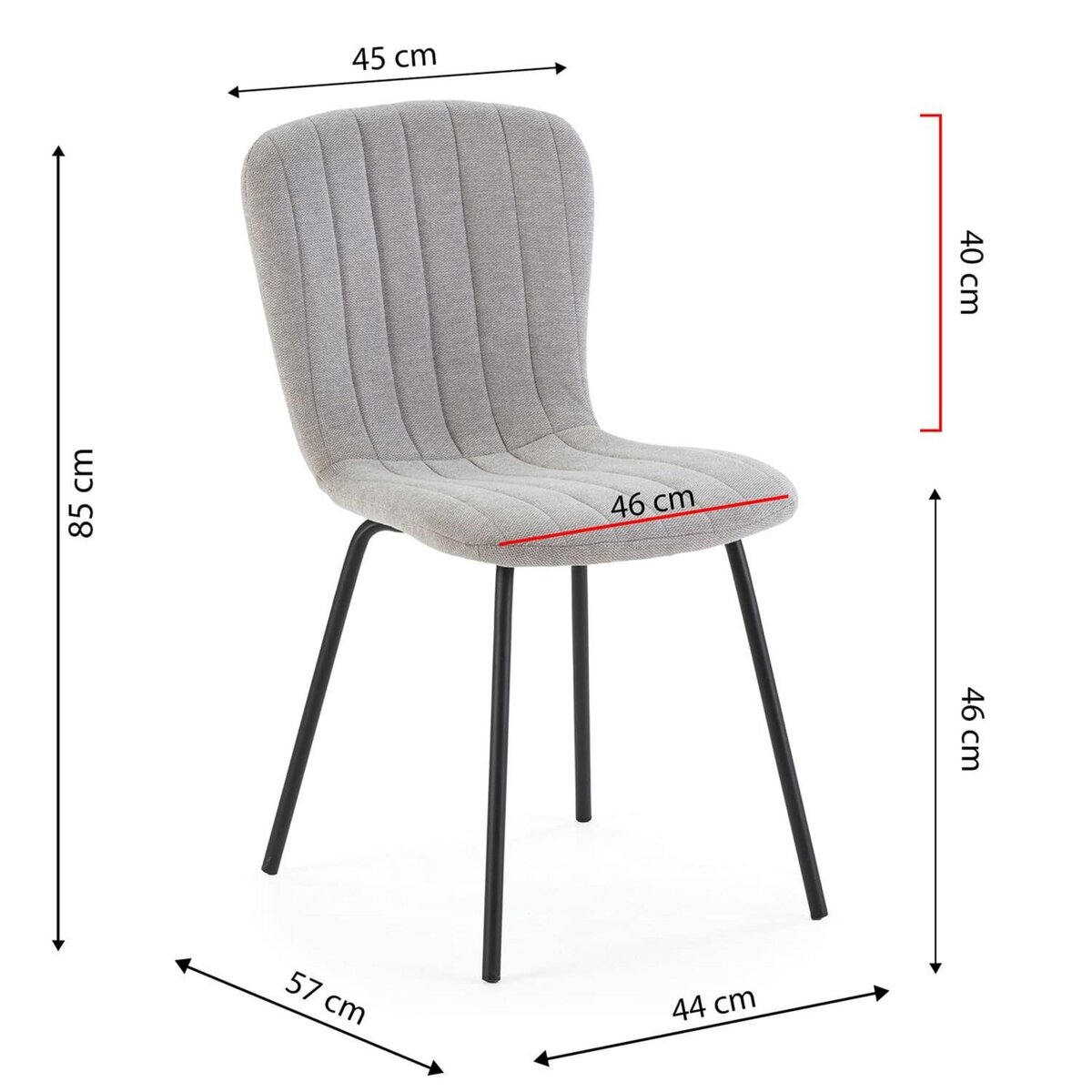 VS VENTA-STOCK Pack 4 chaises Lucky recouvertes de tissu gris clair