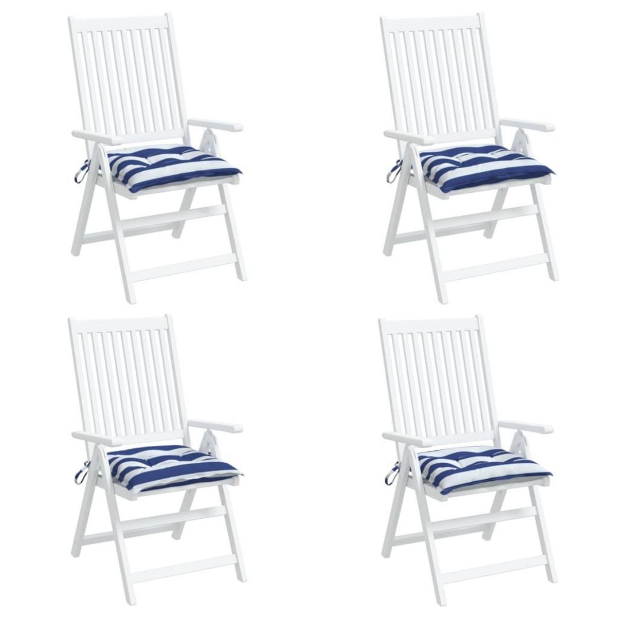 VIDAXL Coussins de chaise lot de 4 rayures bleues blanches 50x50x7 cm