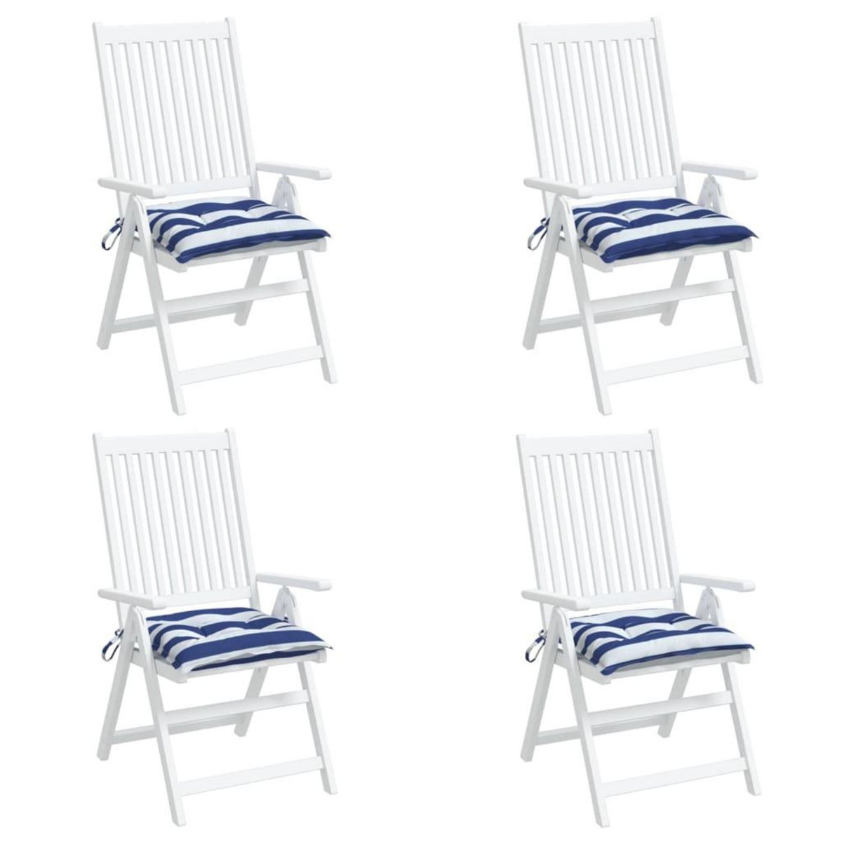 VIDAXL Coussins de chaise lot de 4 rayures bleues blanches 50x50x7 cm