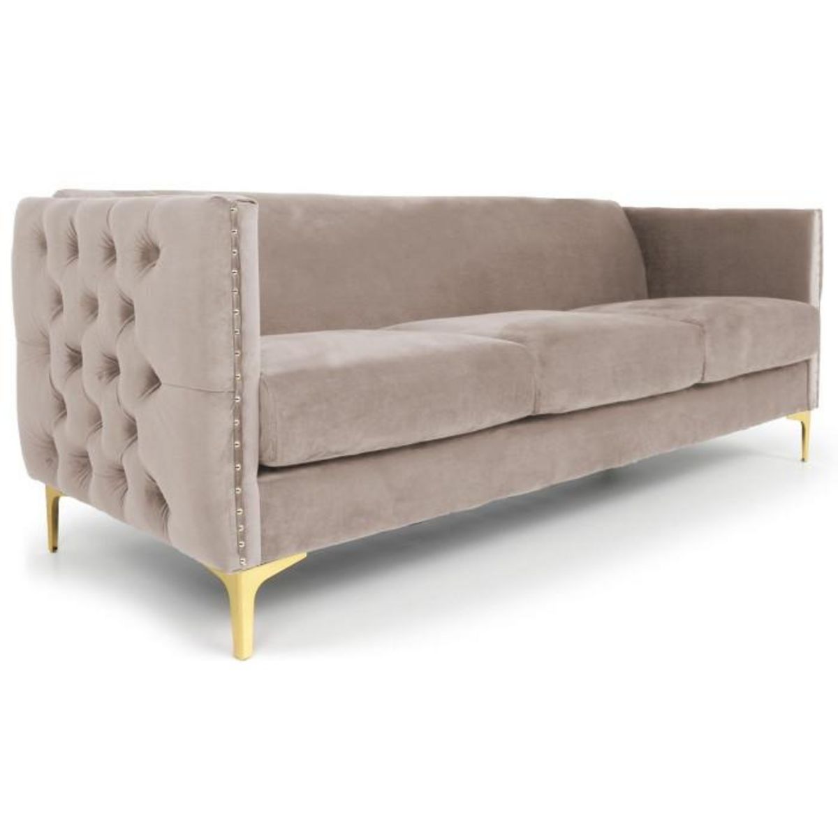 Paris Prix Canapé 3 Places en Velours  Suez  204cm Taupe